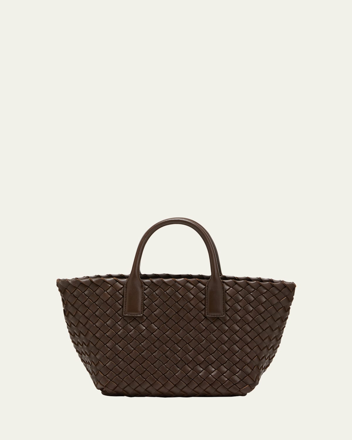 Bottega Veneta Mini Leather Intreccio Cabat Tote Bag In Light Brown