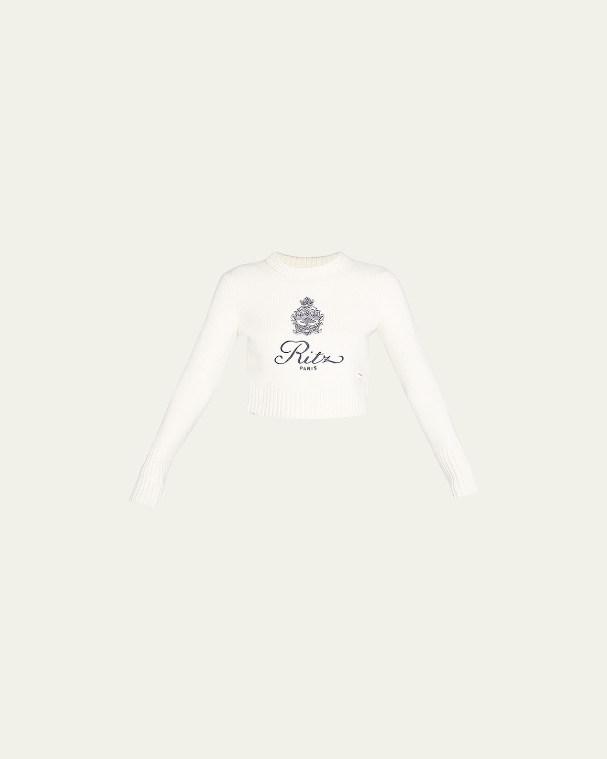 Frame X Ritz Paris Embroidered Cropped Cashmere Sweater