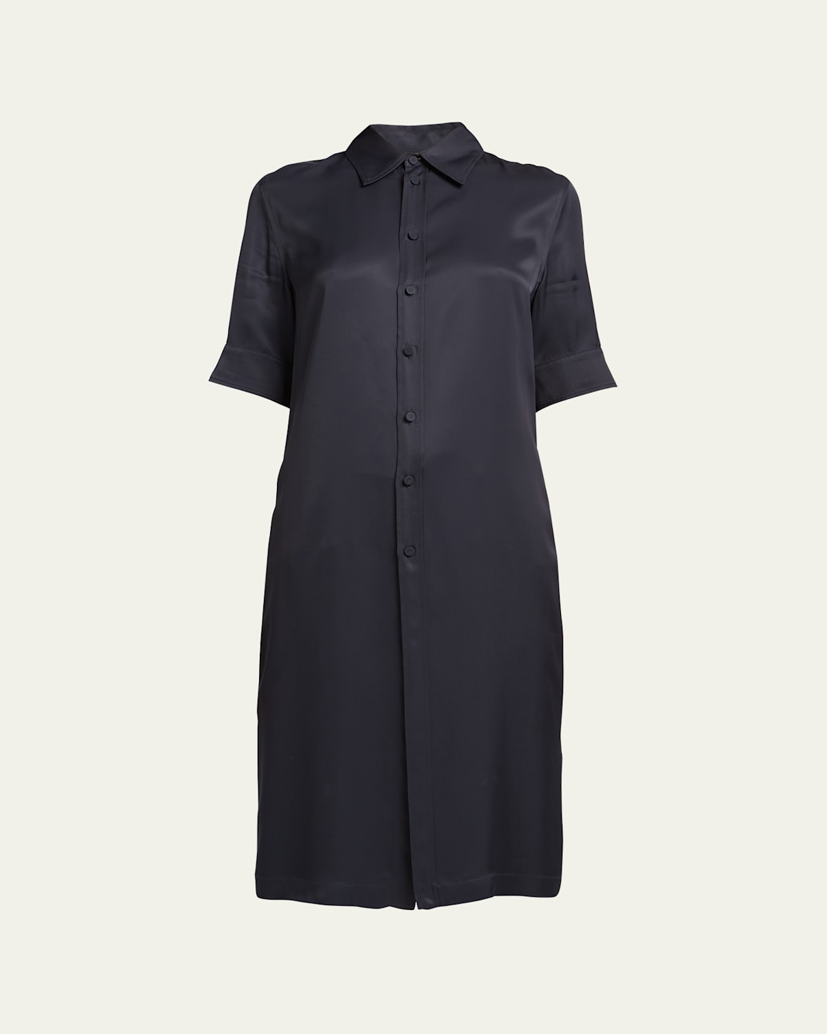 Short-Sleeve Collared Matte Fluid Tunic Shirt