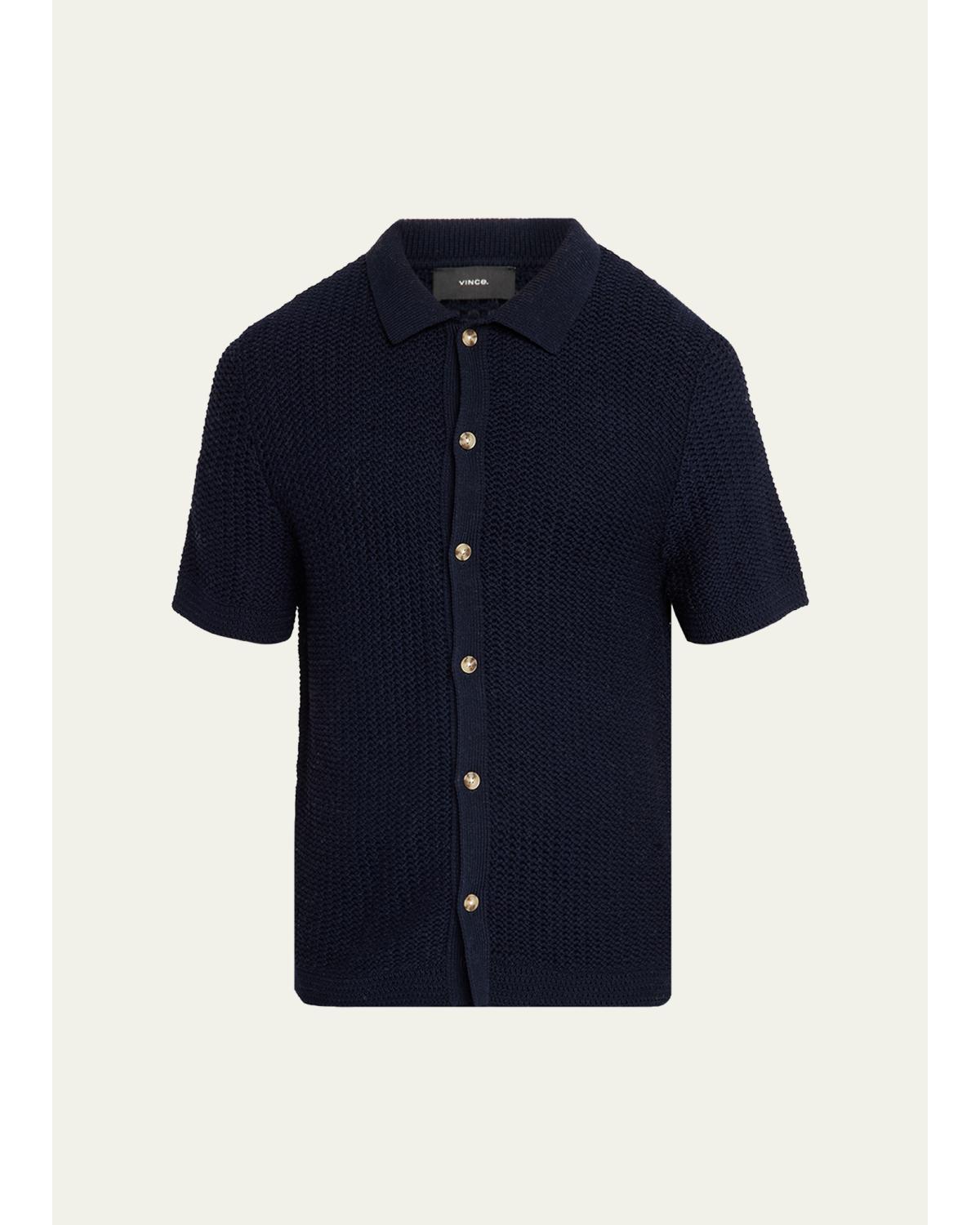 Men'S Crochet Button-Down Shirt