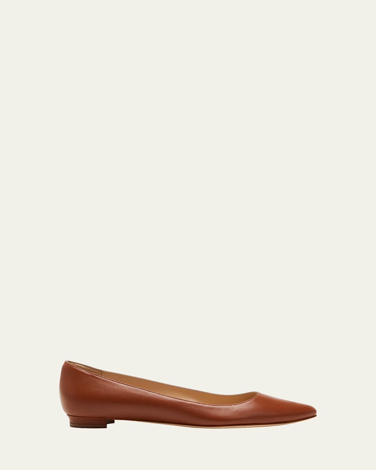 Manolo Blahnik Gala Lambskin Point-toe Ballerina Flats In Brown