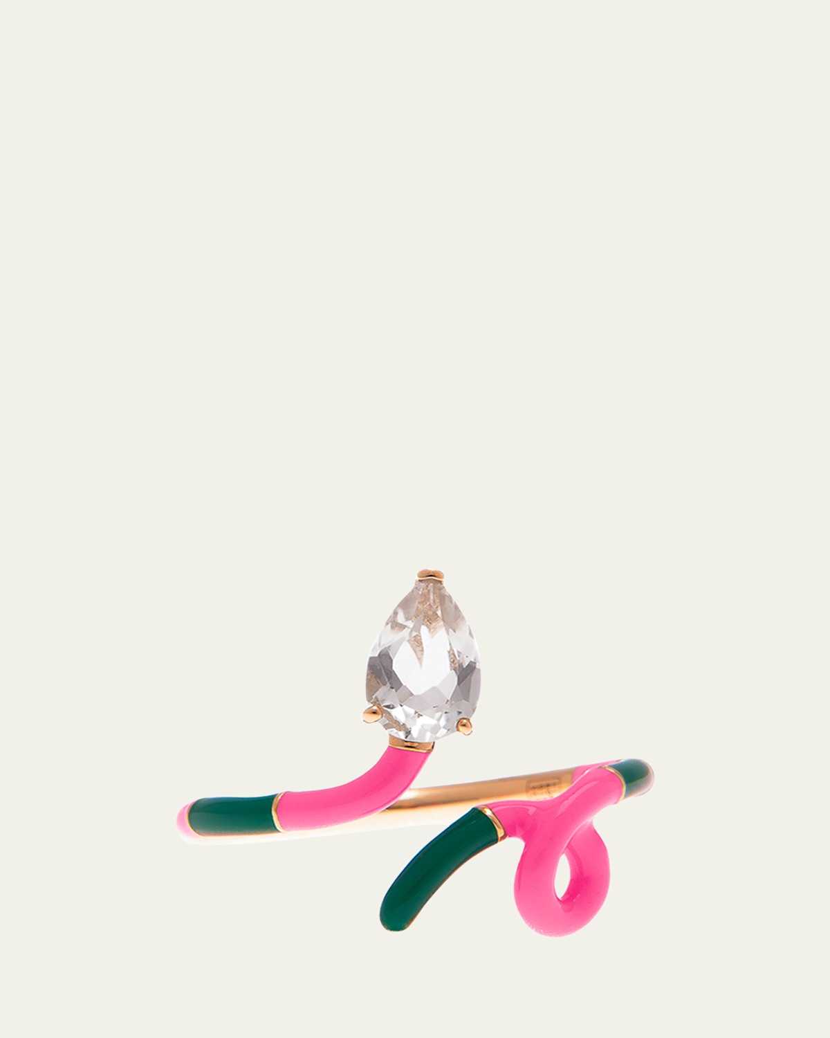 Bea Bongiasca Drop-Cut Rock Crystal Duo Colored Ring in Evergreen and Bubble Gum Pink Enamel