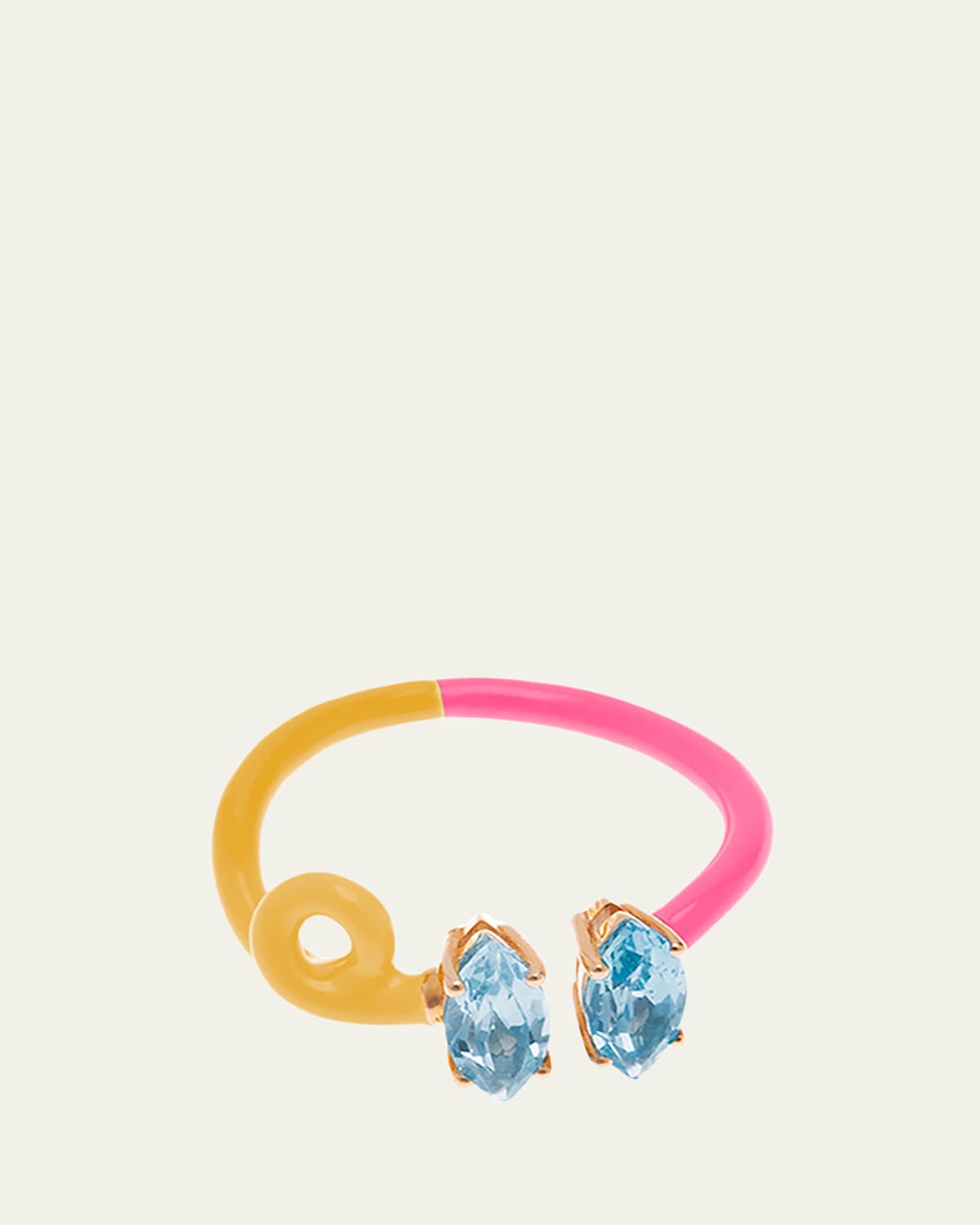 Double Topaz Vine Ring with Sunflower and Bubble Gum Enamel