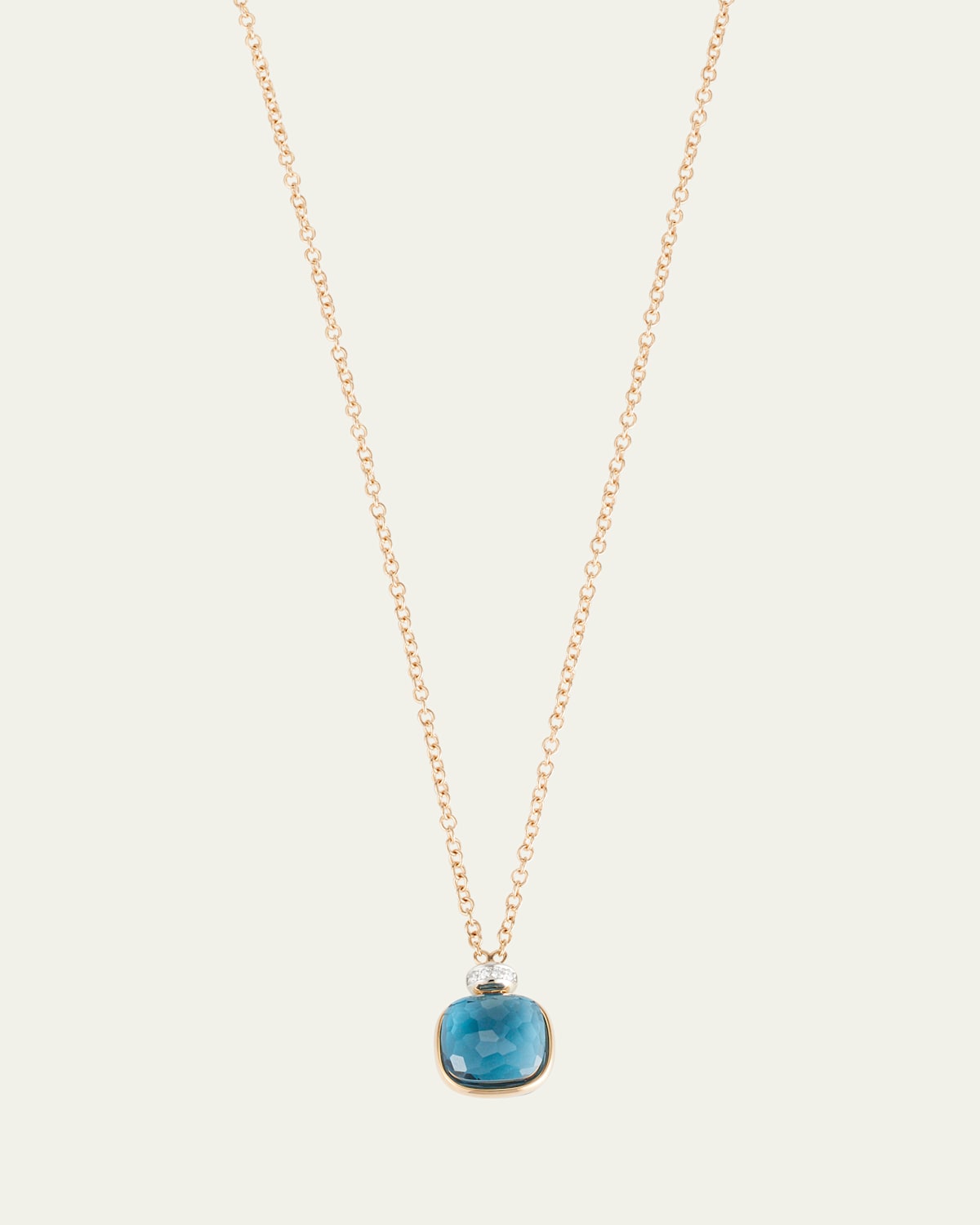 18K Rose Gold Nudo Pendant Necklace with London Blue Topaz and Diamonds