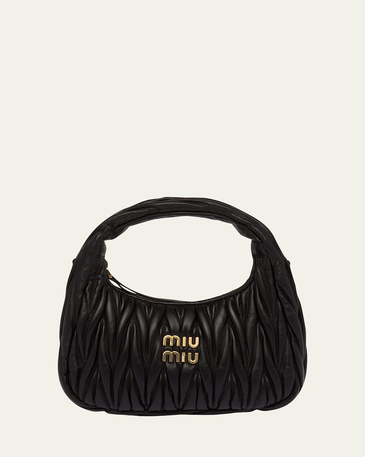Miu Miu Matelasse Quilted Top Handle Hobo Bag In F0002 Nero
