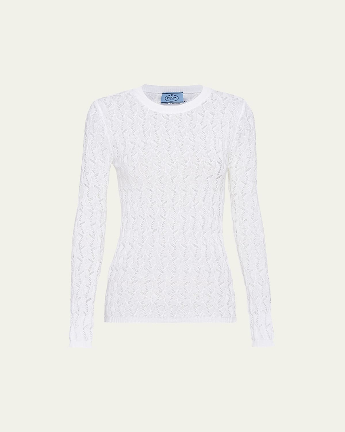 Prada Open-weave Cotton Slim Top In Bianco