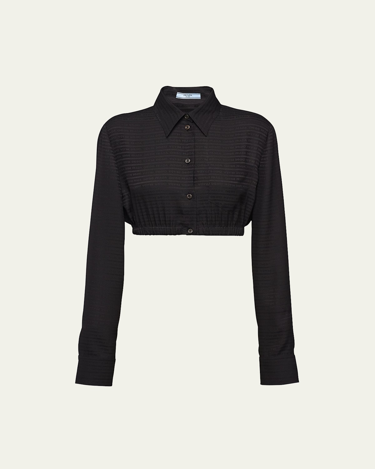 Prada Cropped Crepe De Chine Silk Logo Blouse In Nero