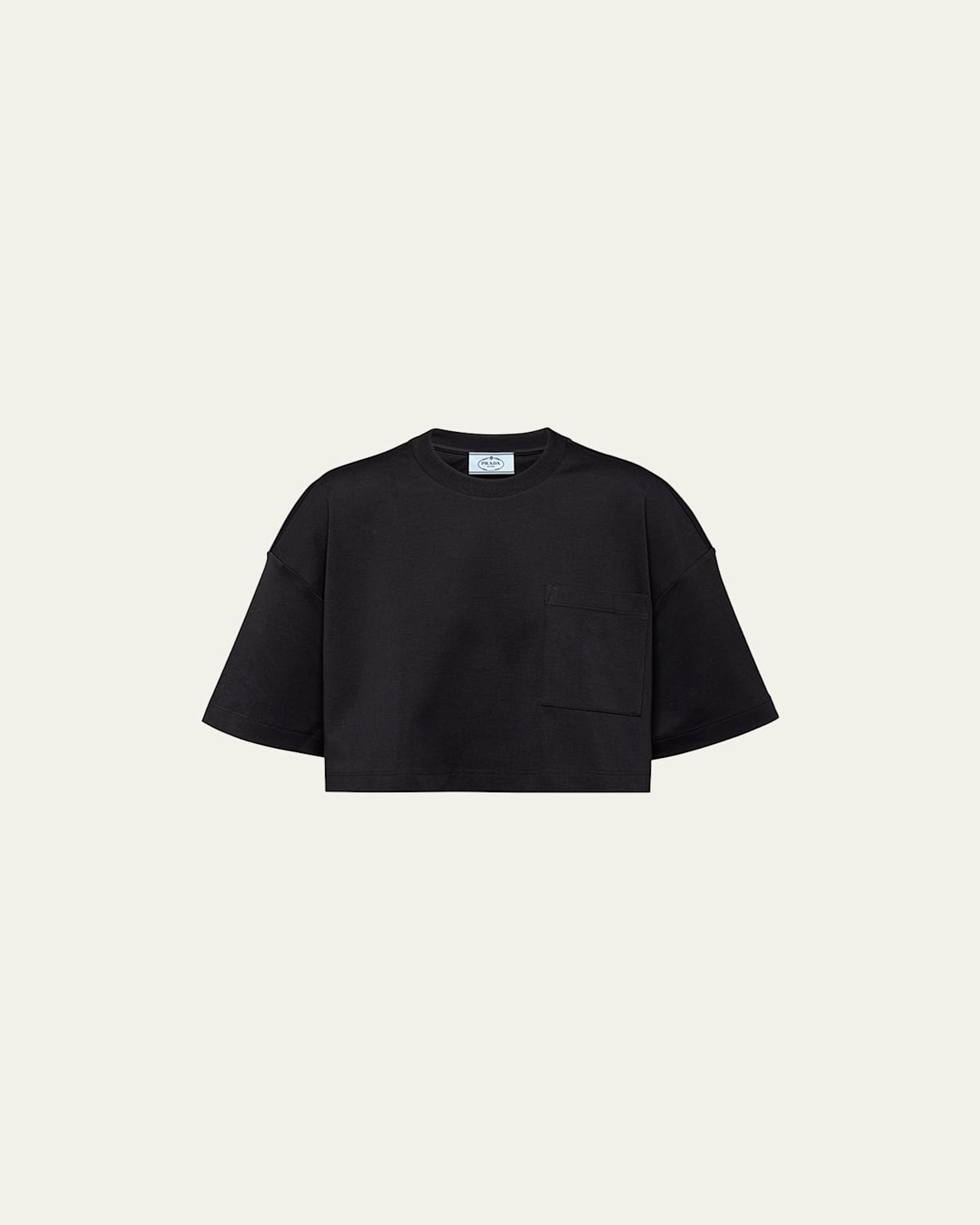 Prada Interlock Knit Cropped Cotton T-shirt In Nero