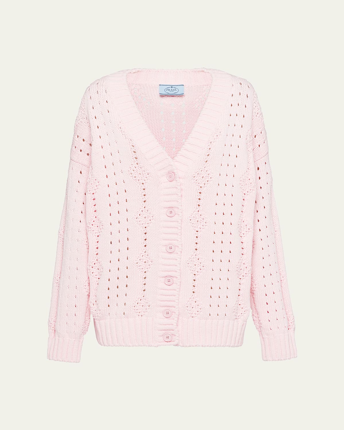 Prada Cotton Open-knit Pointelle Cardigan In Rosa