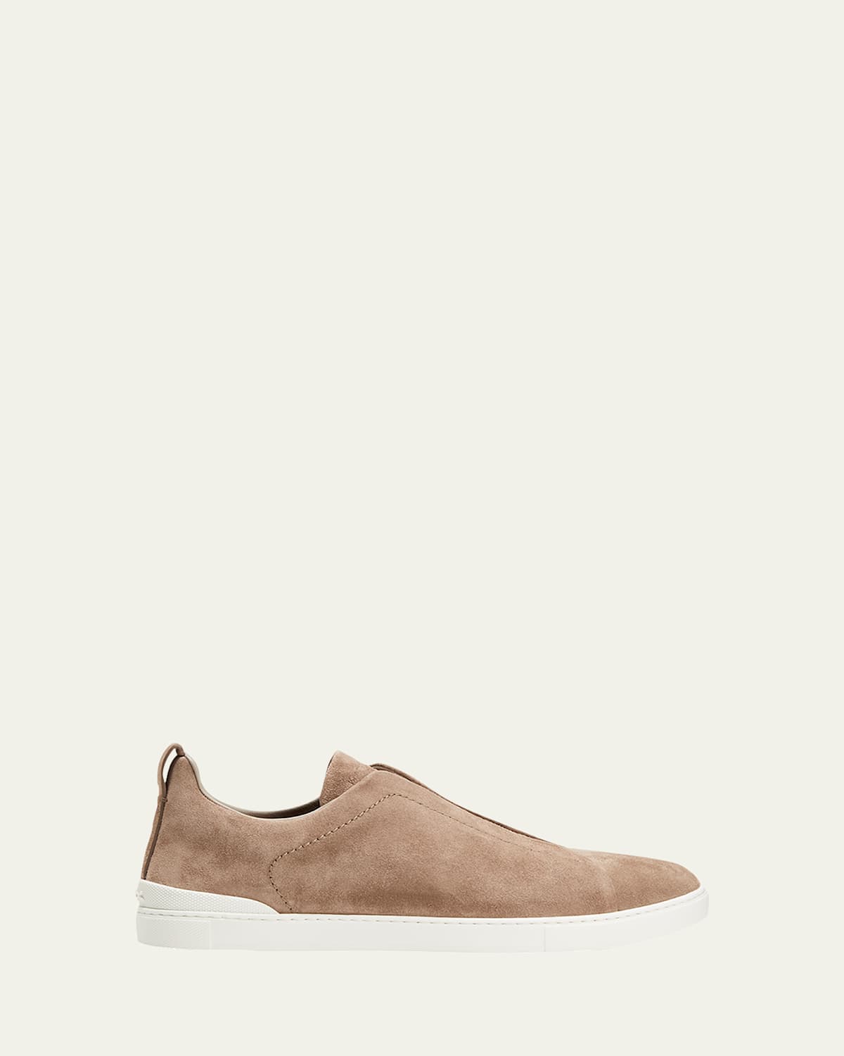 Zegna Men's Triple Stitch Suede Low Top Slip-on Sneakers In Beige