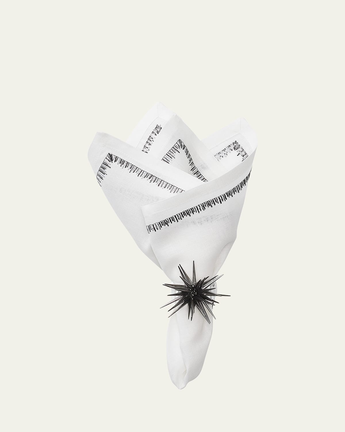 Kim Seybert Filament Embroidered Linen Napkin In White/silver/gunmeta