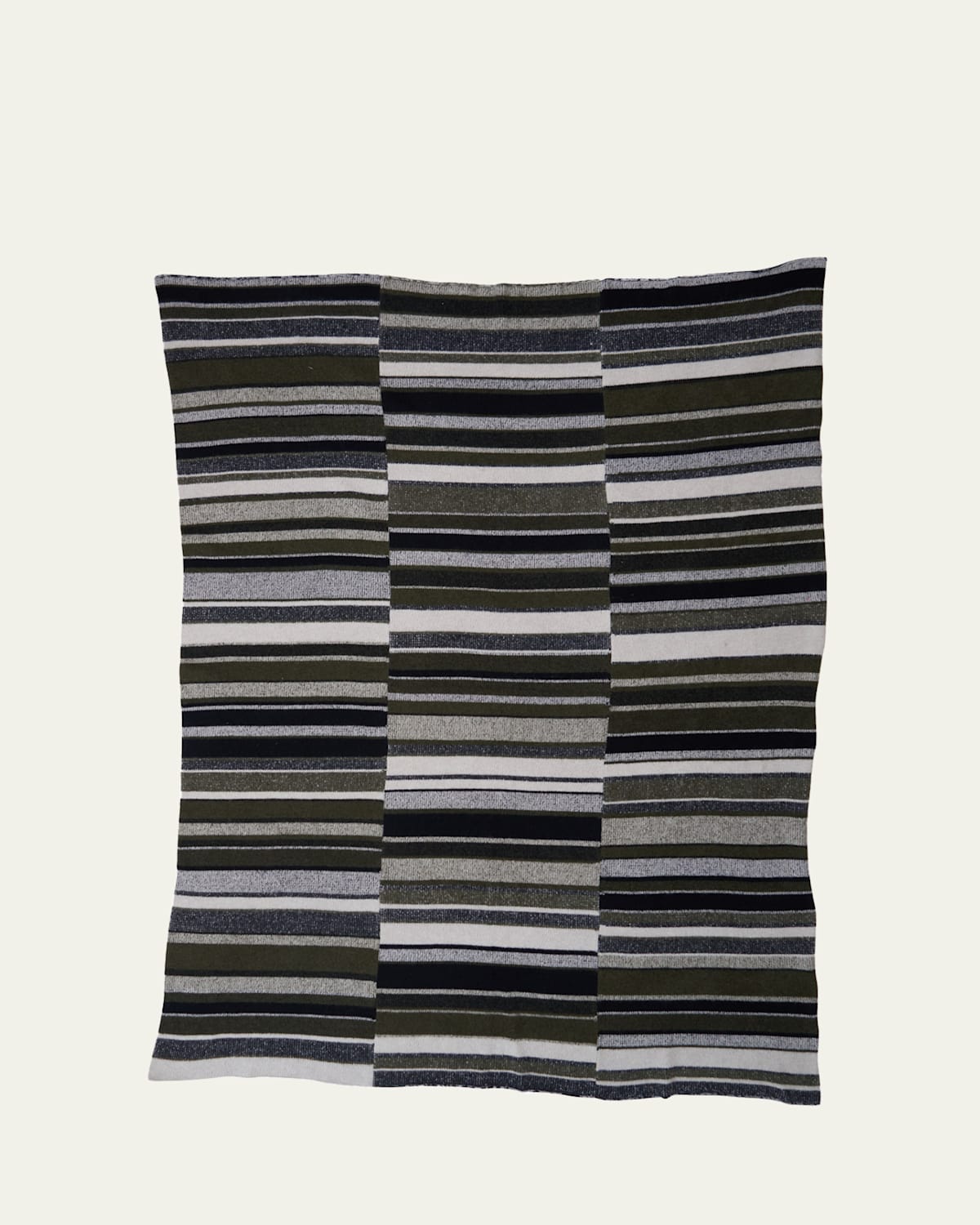 The Elder Statesman Cashmere Stripe Super Soft Blanket In New Olive