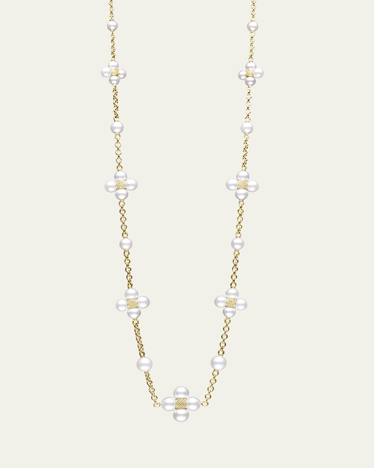 18K Yellow Gold Sequence Pearl Necklace, 18"L
