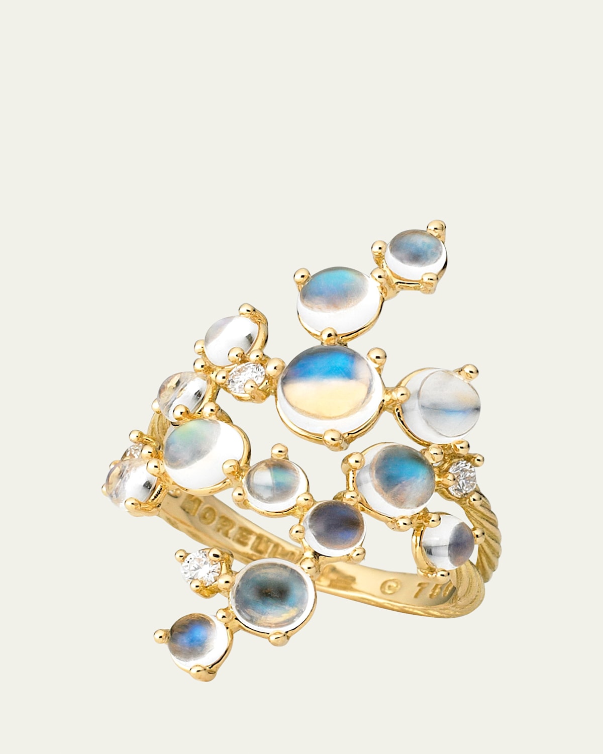 Moonstone & Diamond Bubble Cluster Ring in 18K Yellow Gold