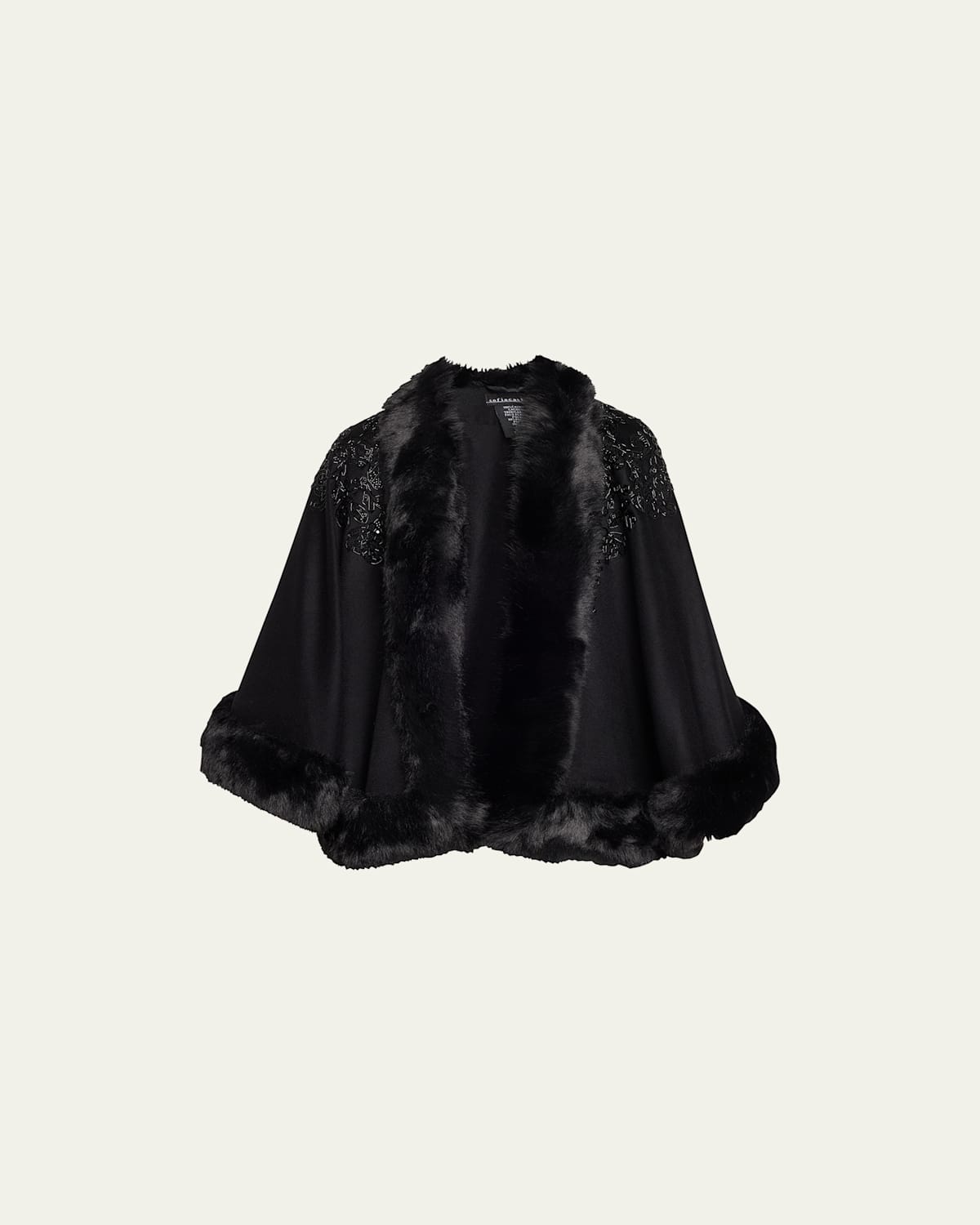 Embellished Cashmere & Faux Fur Swing Cape