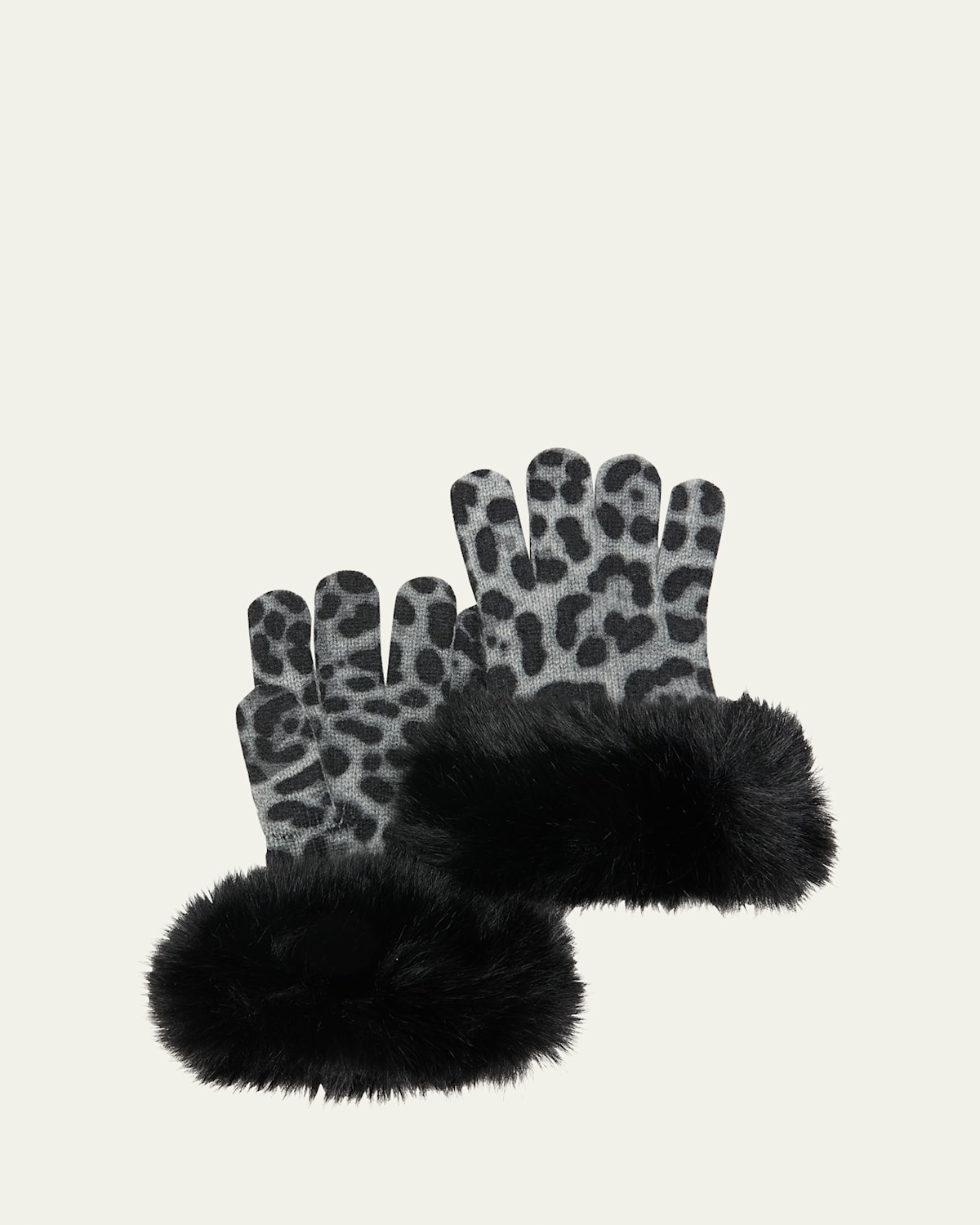 SOFIA CASHMERE LEOPARD PRINT CASHMERE GLOVES W/ FAUX FUR CUFFS 