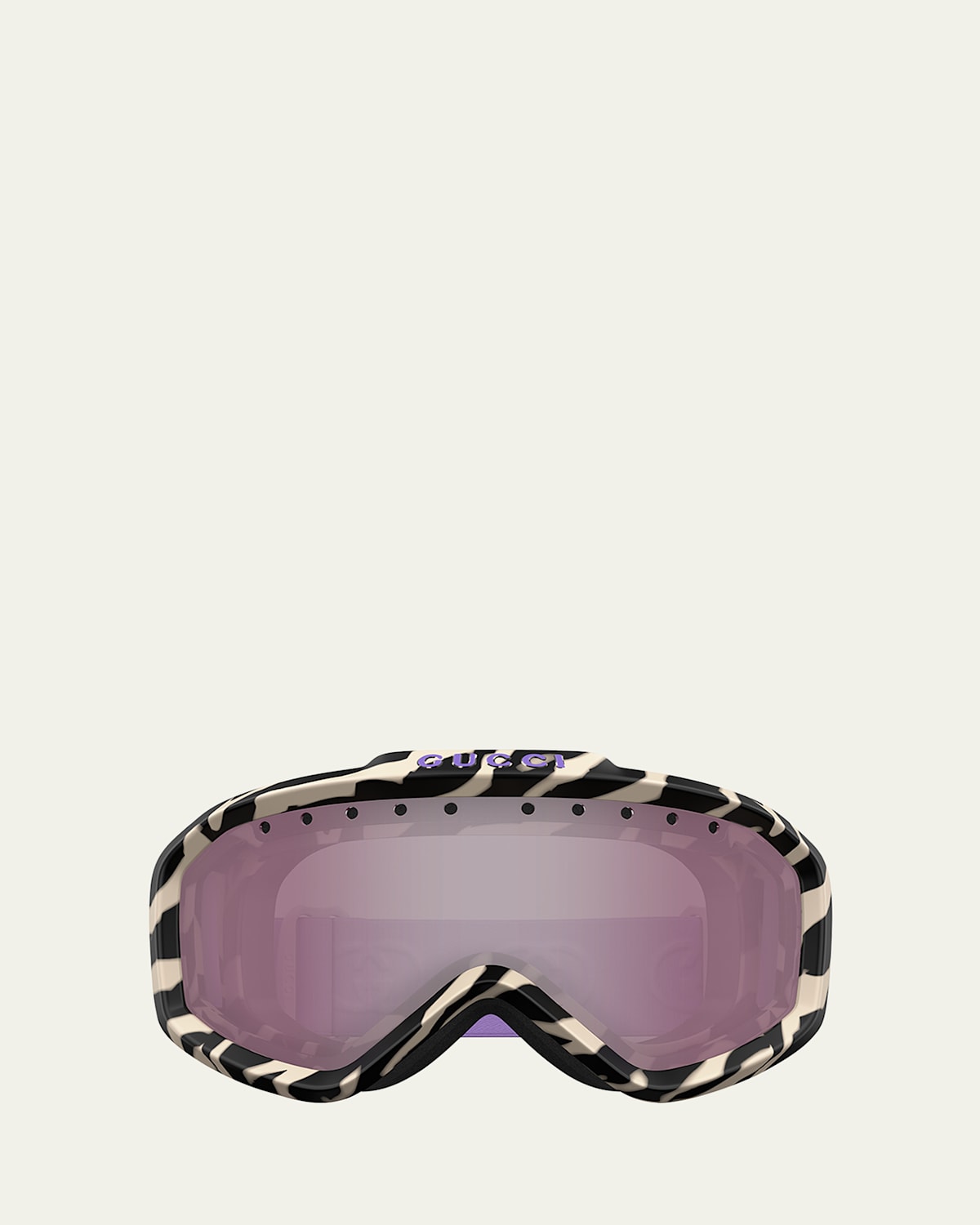Shop Gucci Multicolor Logo Injection Plastic Shield Sunglasses In Shiny Zebra Black Ivory
