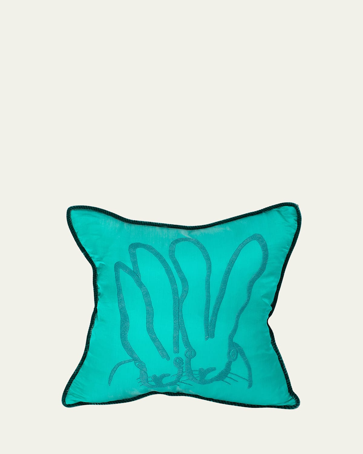 Hunt Slonem Embroidered Bunny Silk Pillow, 18" In Aquamarine