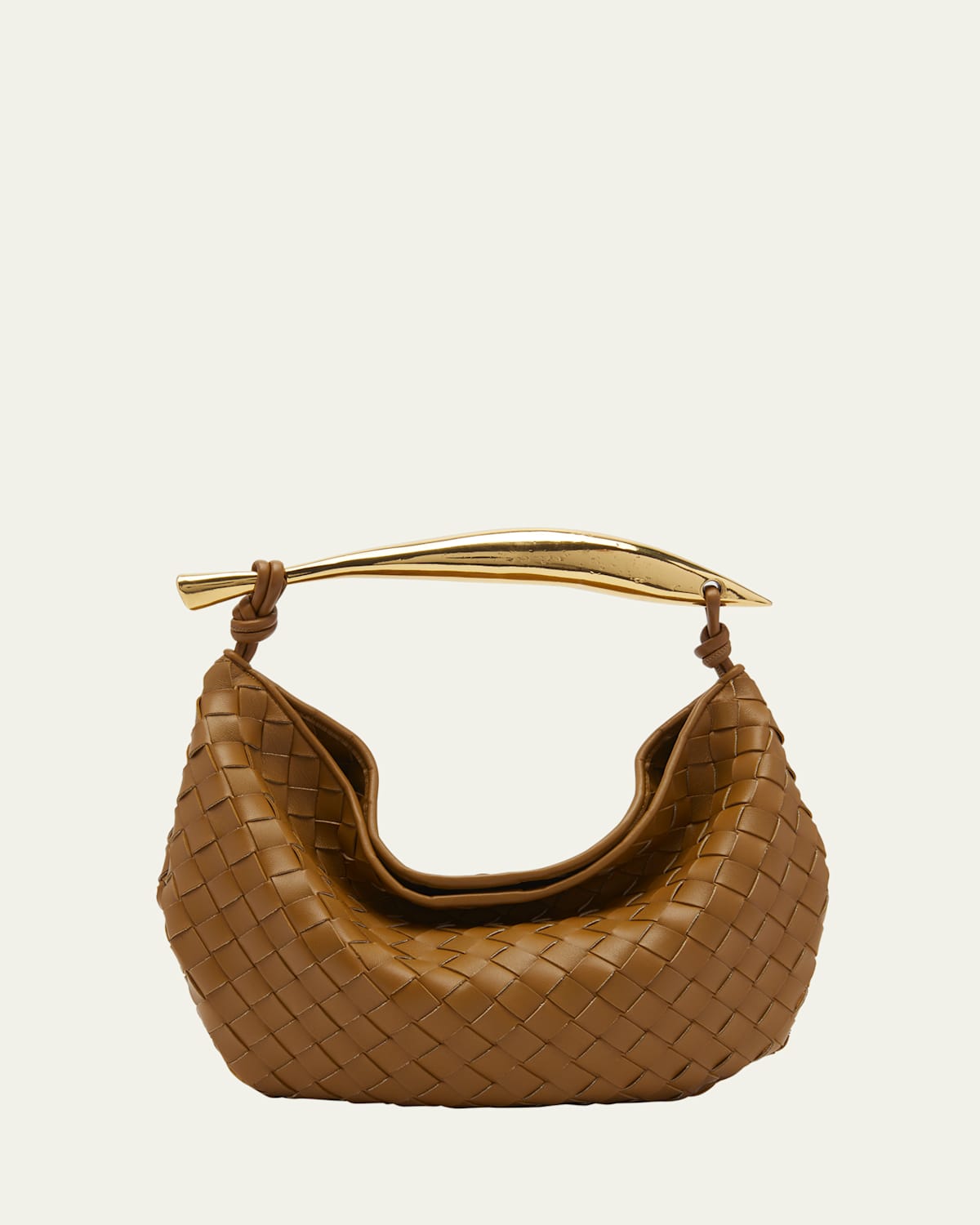 Bottega Veneta Sardine Intrecciato Leather Top Handle Bag In Acorn Muse Brass