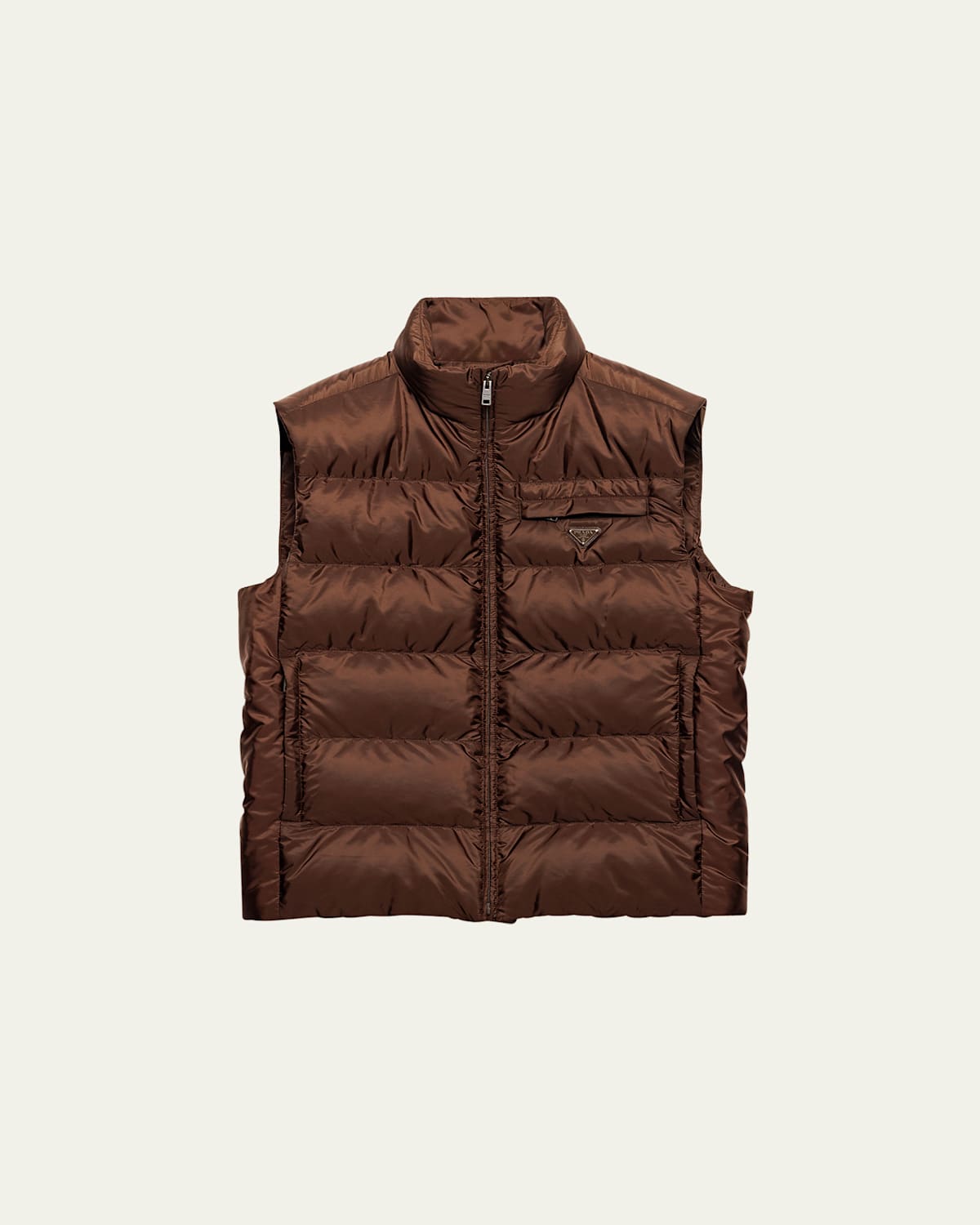 Prada Mens Brown Re-nylon Quilted Woven Gilet In Brown