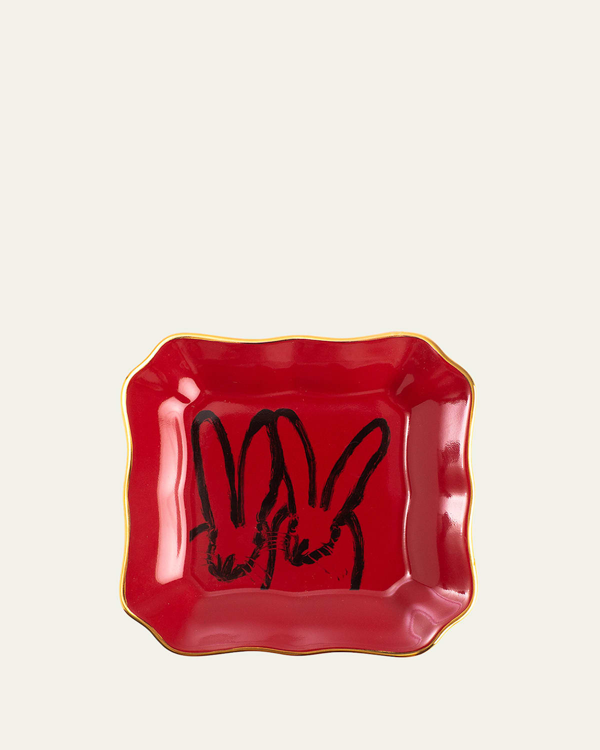 Hunt Slonem Portrait Plate With Gold Rim - Red
