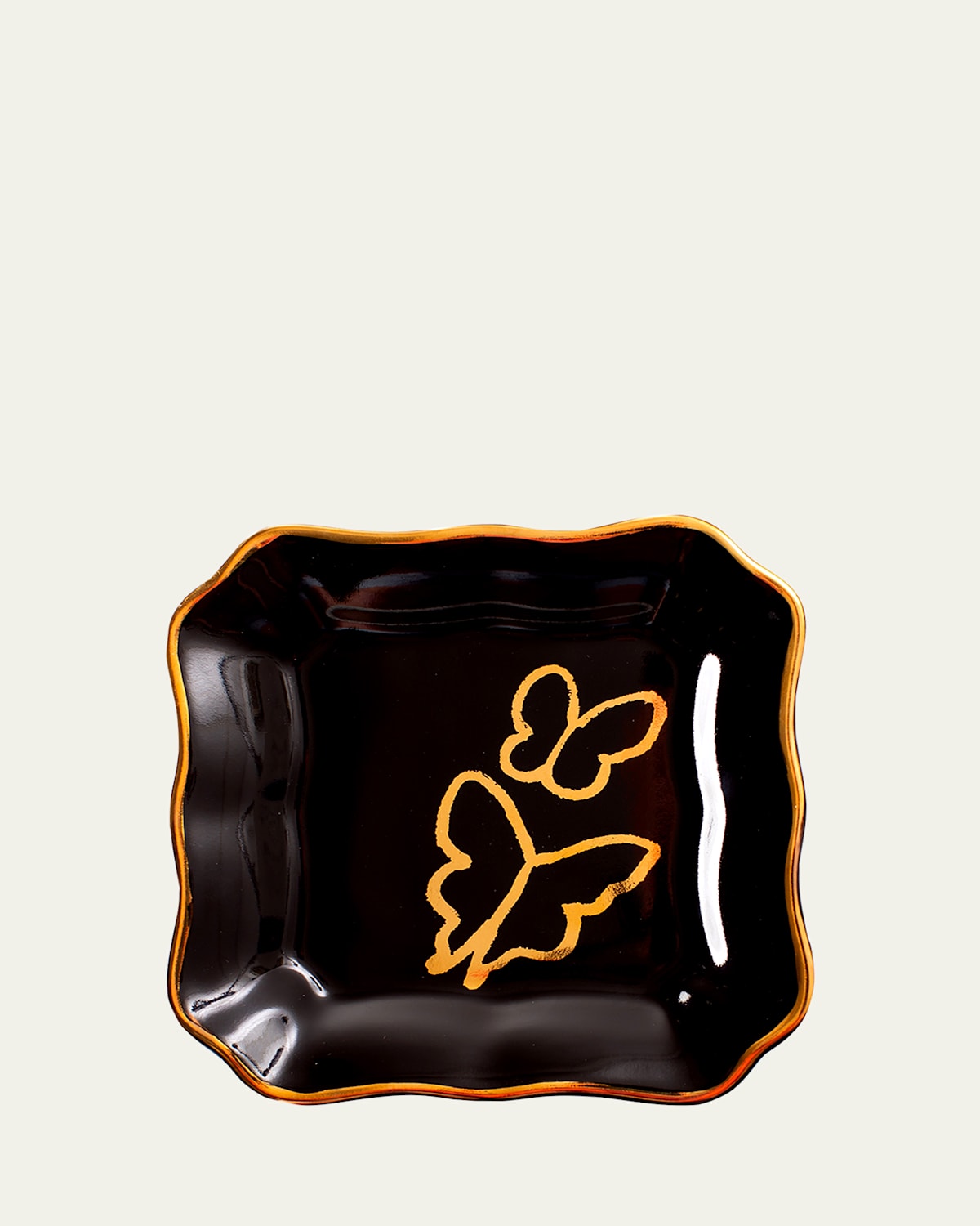 Hunt Slonem Butterfly Portrait Plate with Gold Rim - Black