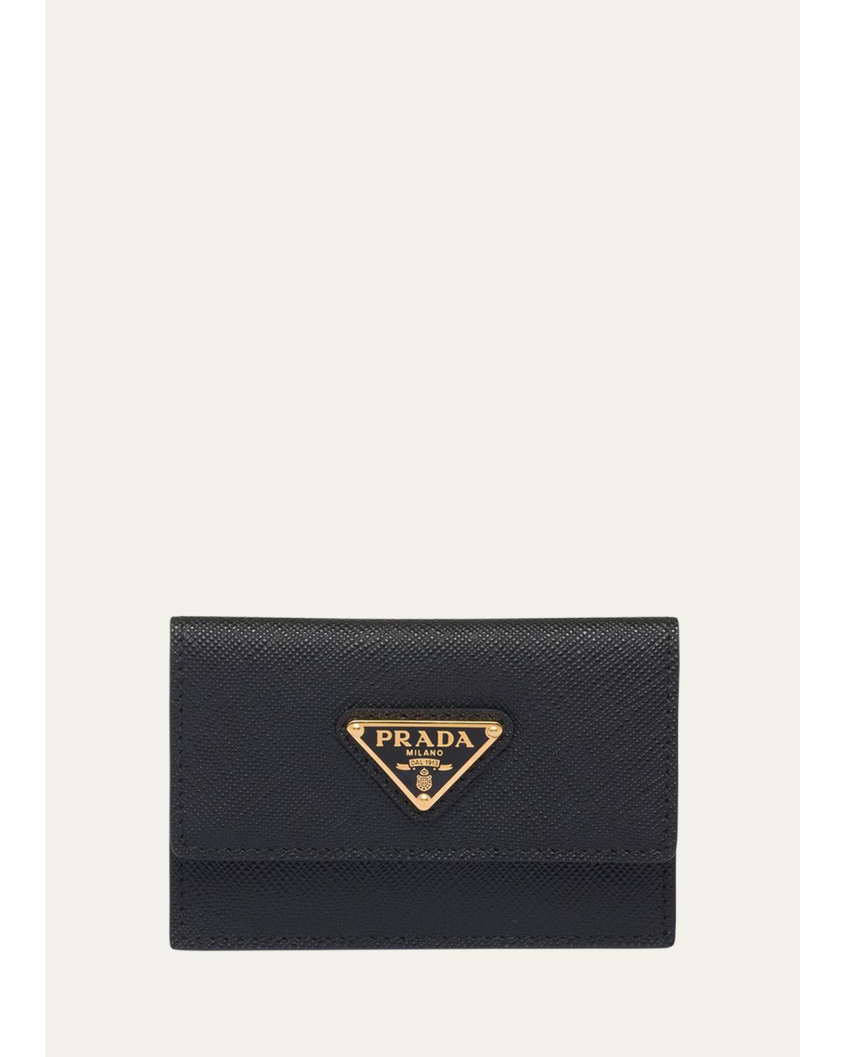 Prada Flap Saffiano Leather Wallet In Nero