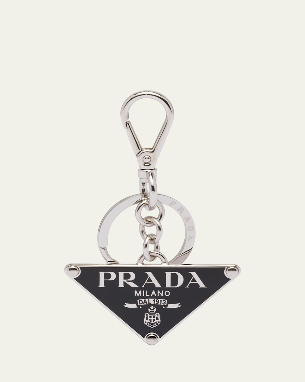 Prada Triangle Enamel Keychain In F0h76 Acciaio Nero
