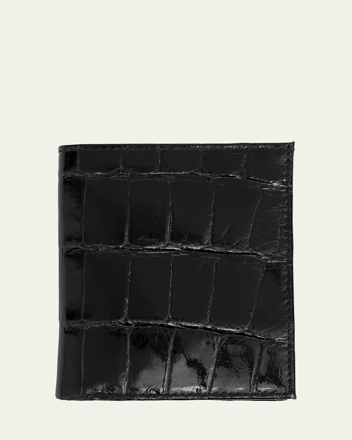 Abas Men's Glazed Alligator Compact Wallet; Monogram Available In Jet Black