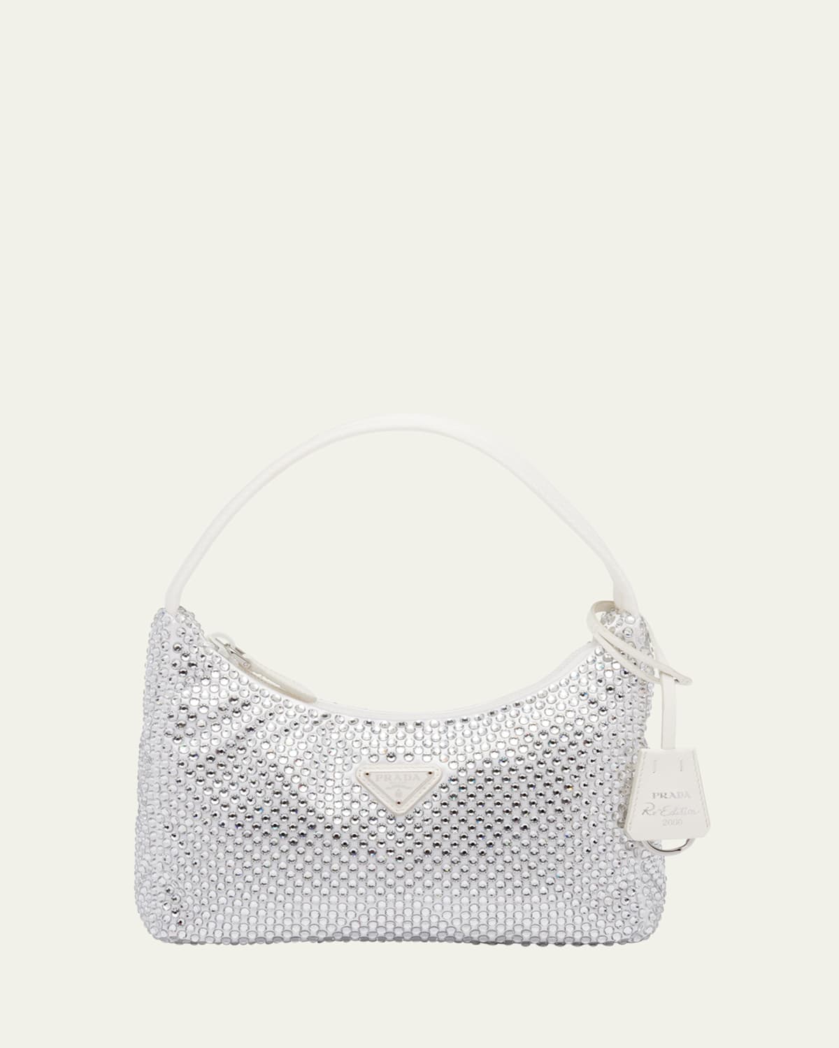 Prada Allover Crystal Top-handle Bag In White