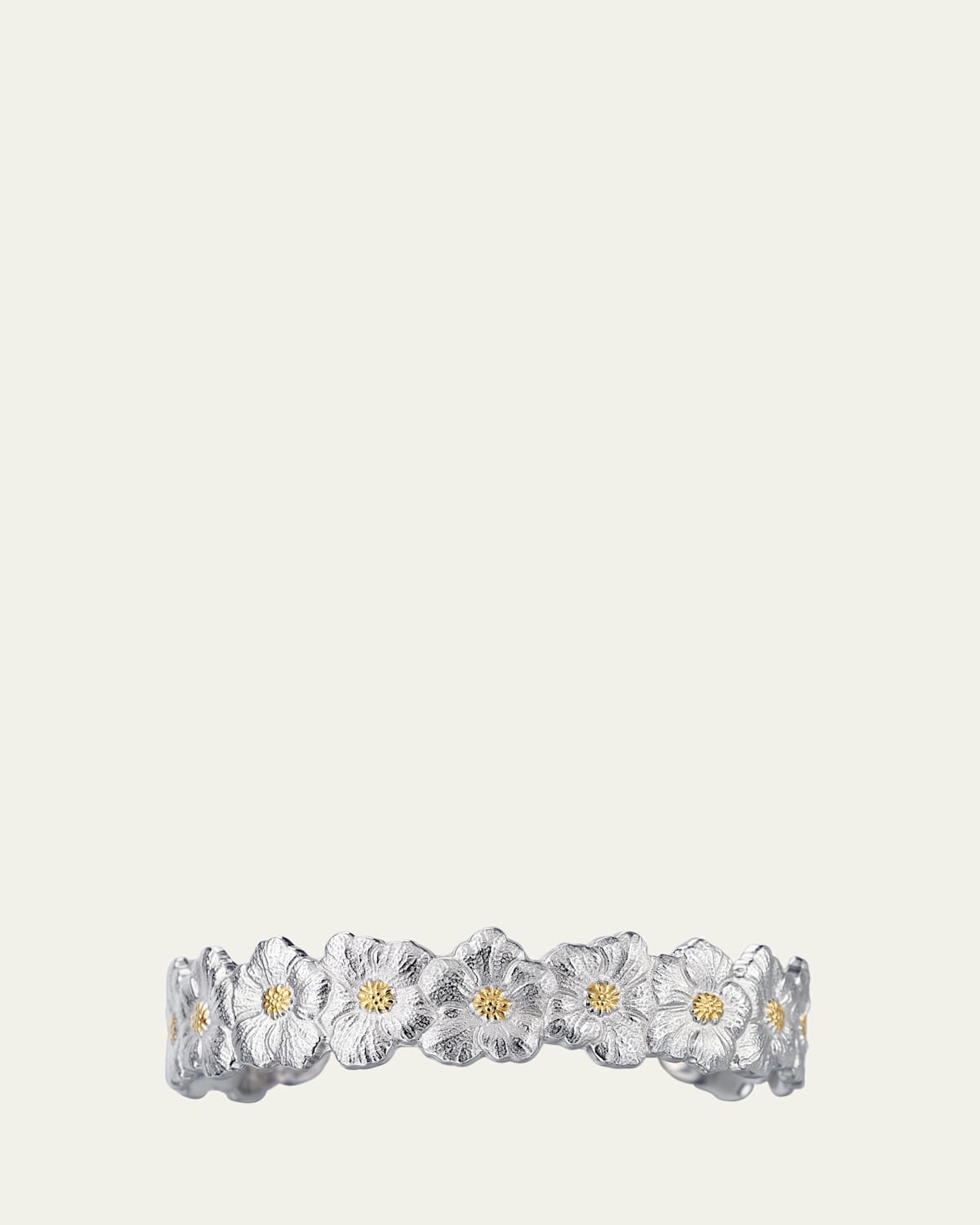 Gardenia Blossoms Sterling Silver 18K Gold Narrow Cuff Bracelet
