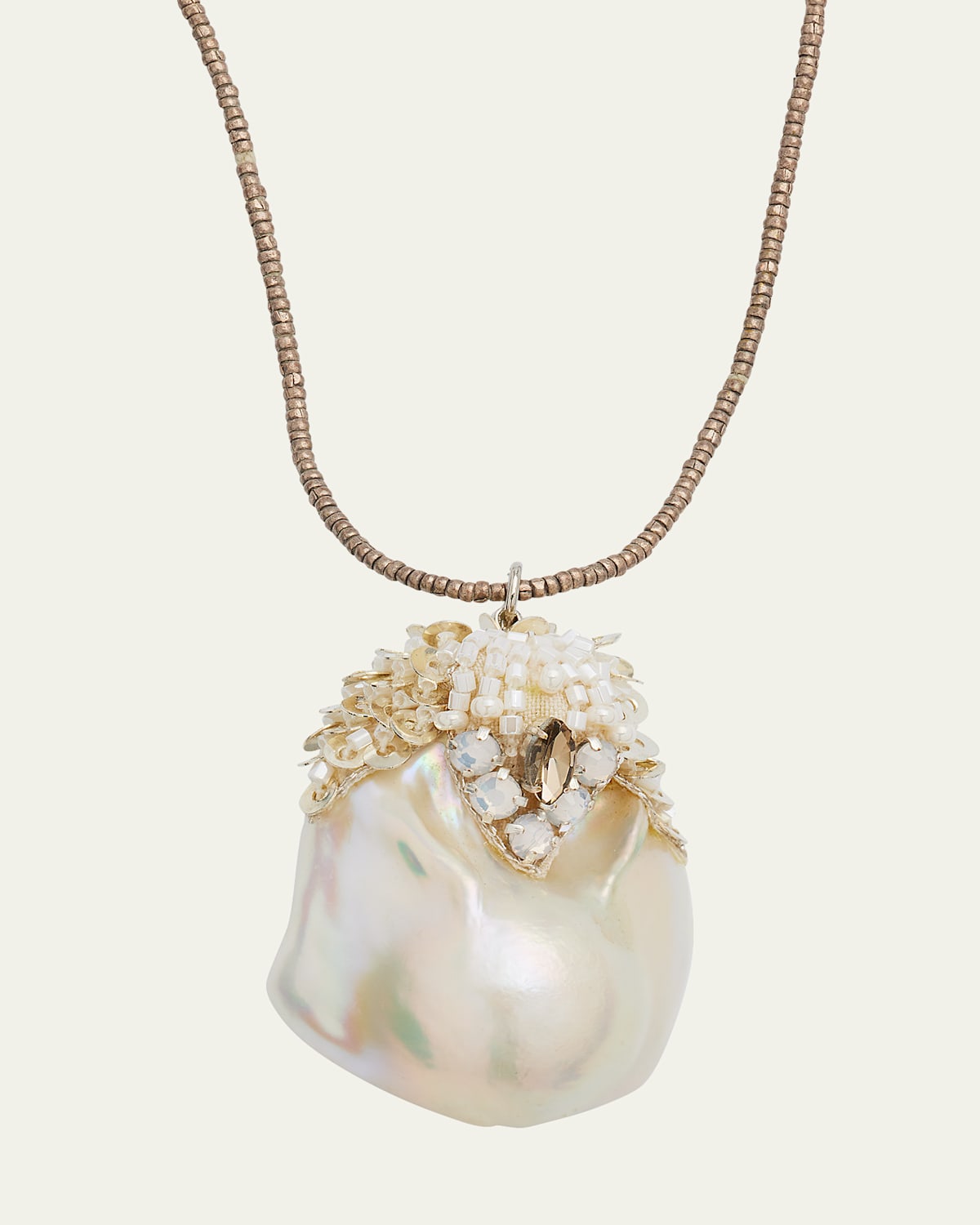 Crystal & Mother-of-Pearl Embellished Baroque Pearl Necklace