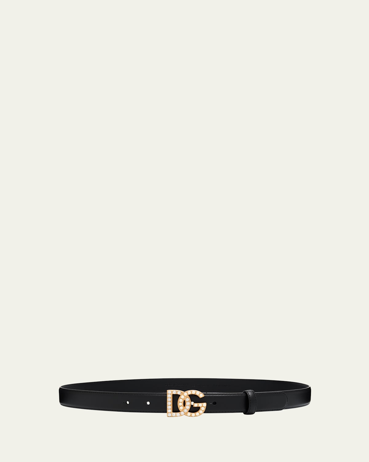 Dolce & Gabbana Embellished Pearly Interlocking Dg Leather Belt In Black