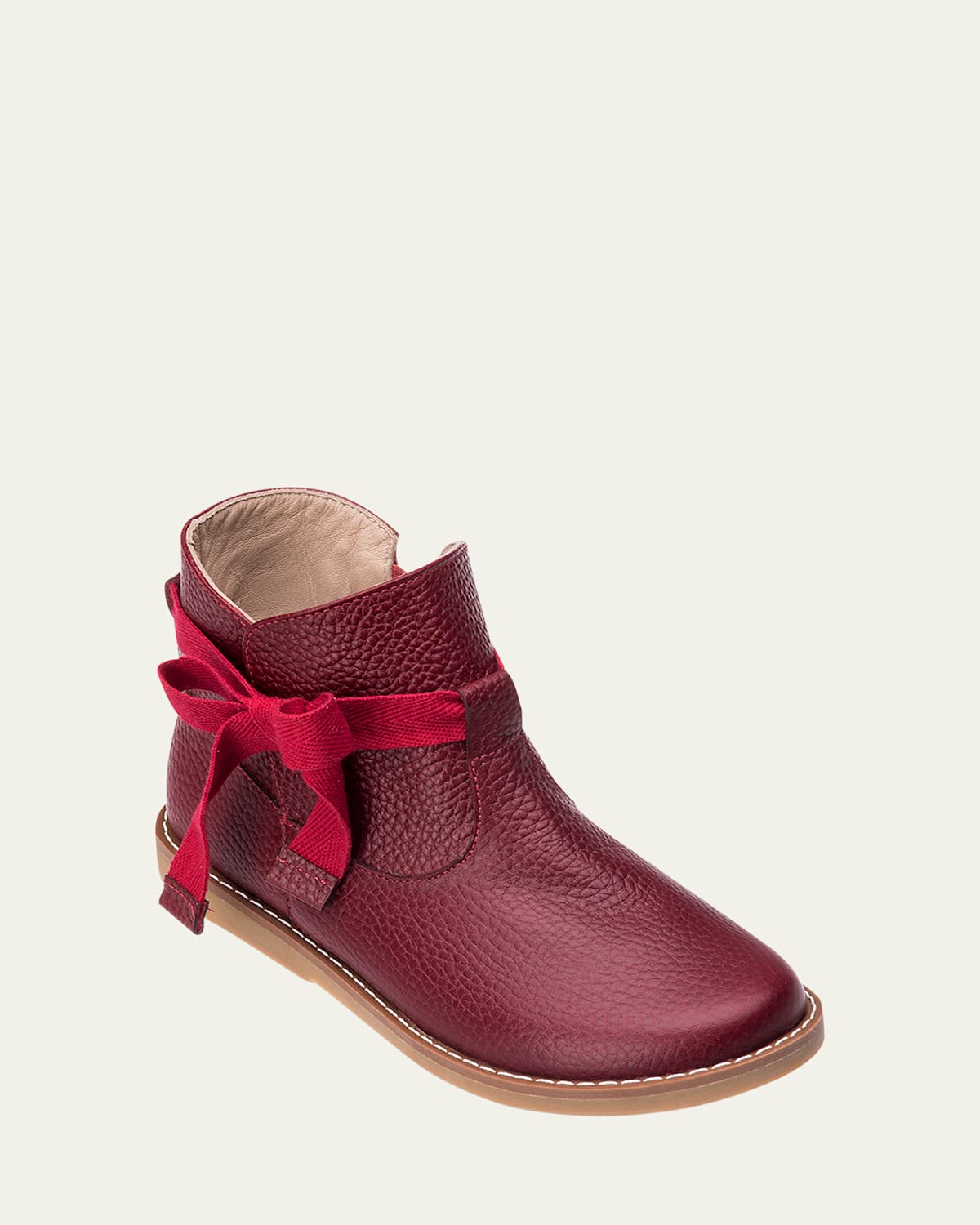 Elephantito Girl's Sunny Bow Leather Booties, Baby/toddlers In Red