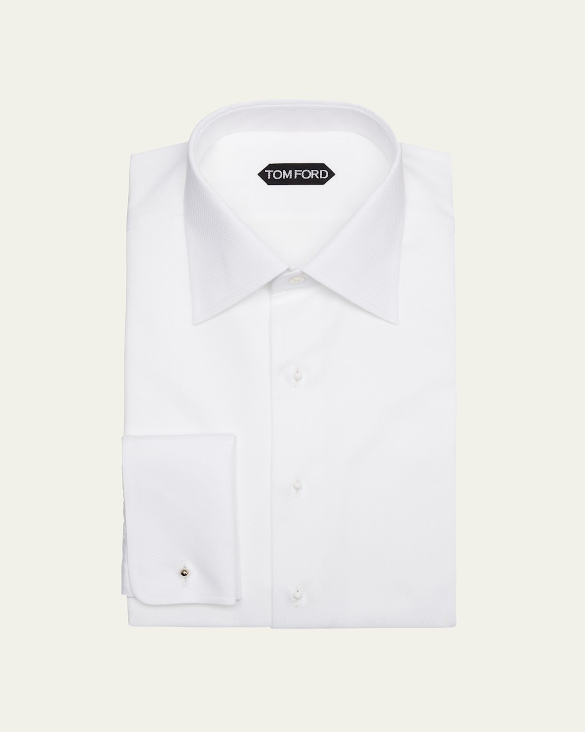 Tom Ford Men's Cotton Piqué Dress Shirt With French Cuffs In Wht Sld