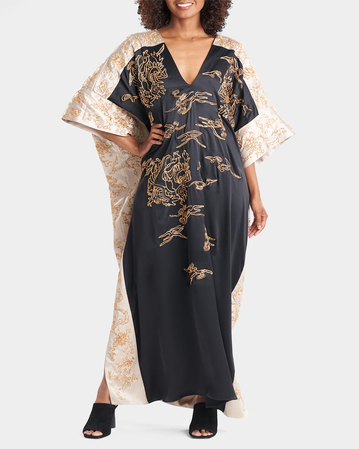 Dragon Embroidered Two-Tone Caftan