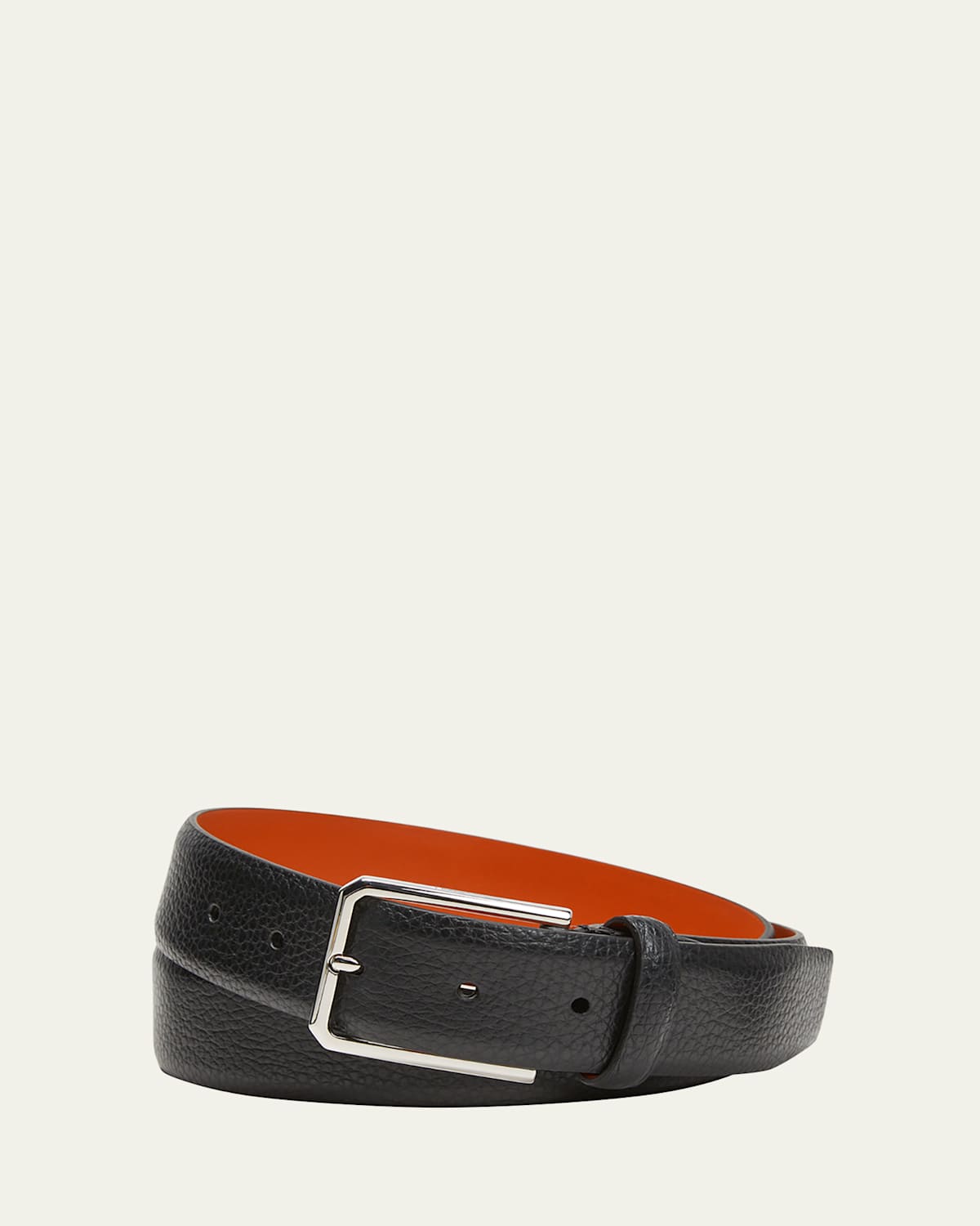 Men's Rectangle Buckle Grained Leather Belt