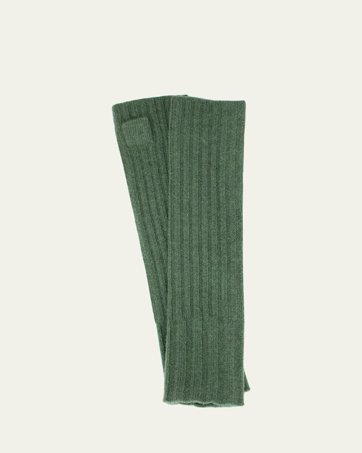 Shop Portolano Long Ribbed Fingerless Cashmere Gloves In Loden