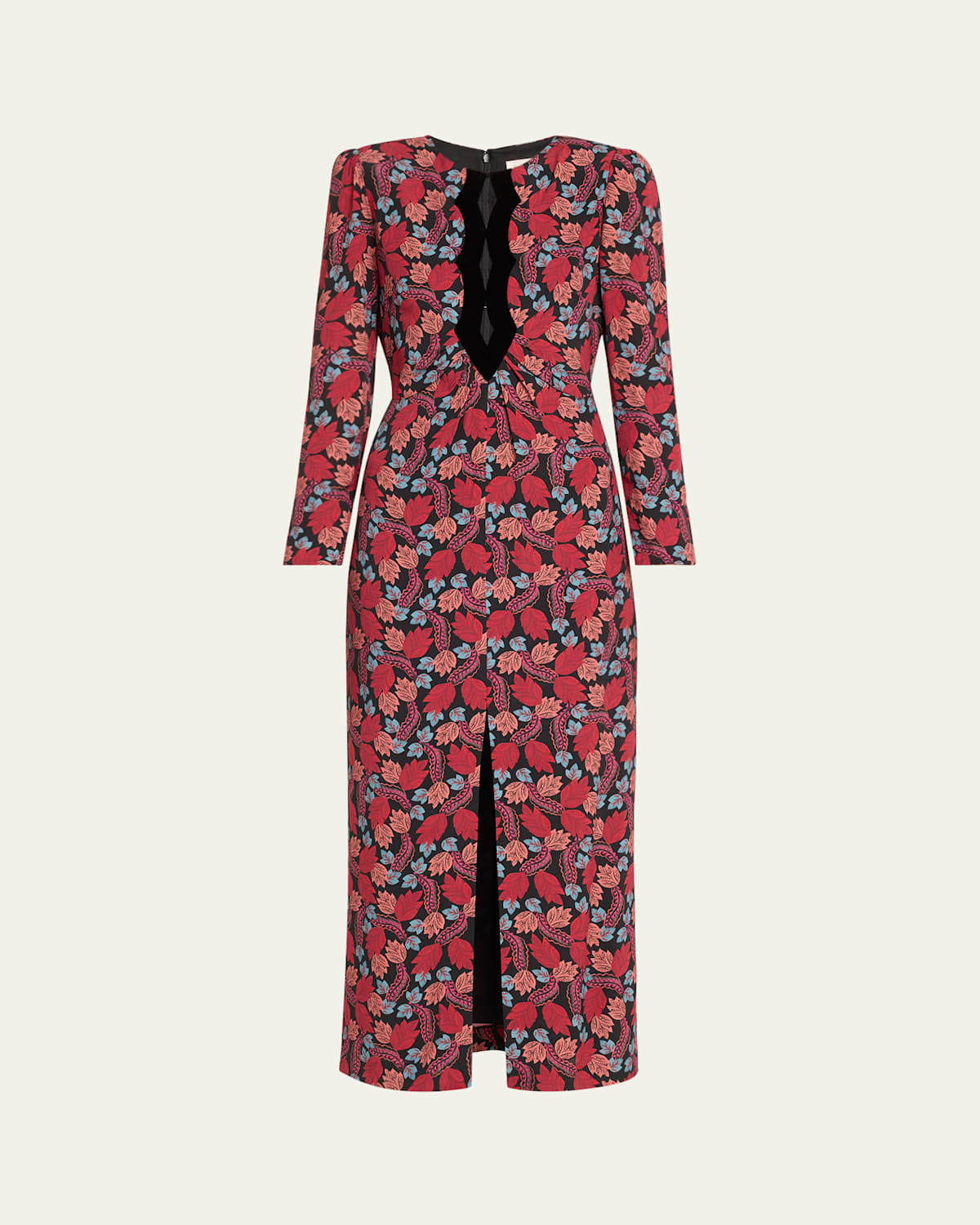 Saloni Jinx-c Velvet Cutout Midi Dress In Follium Rouge/black