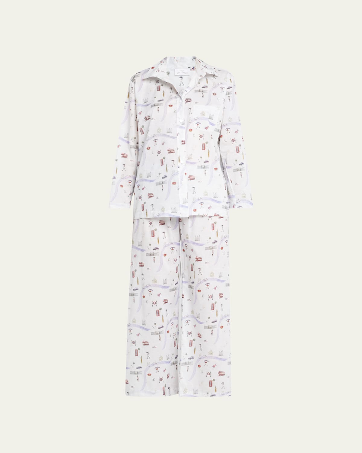 POUR LES FEMMES MAP-PRINT COTTON PAJAMA SET 