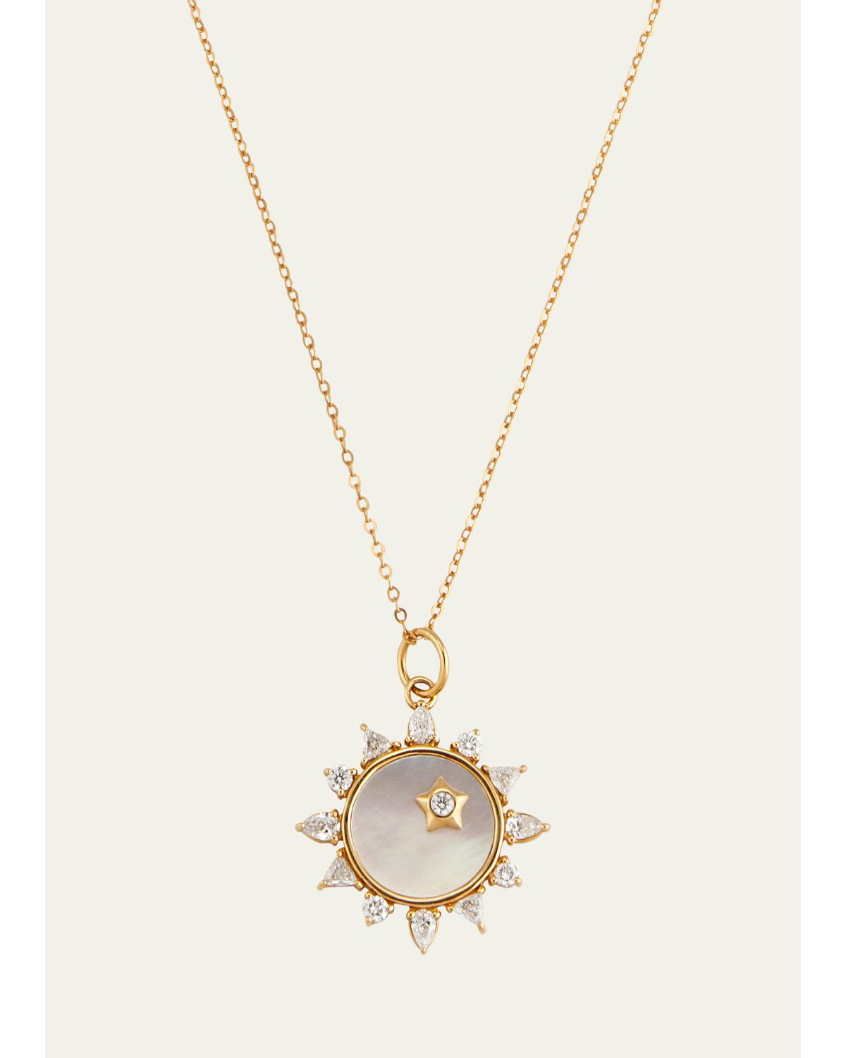 Mother of Pearl Diamond "Happiness" Sun Charm Necklace
