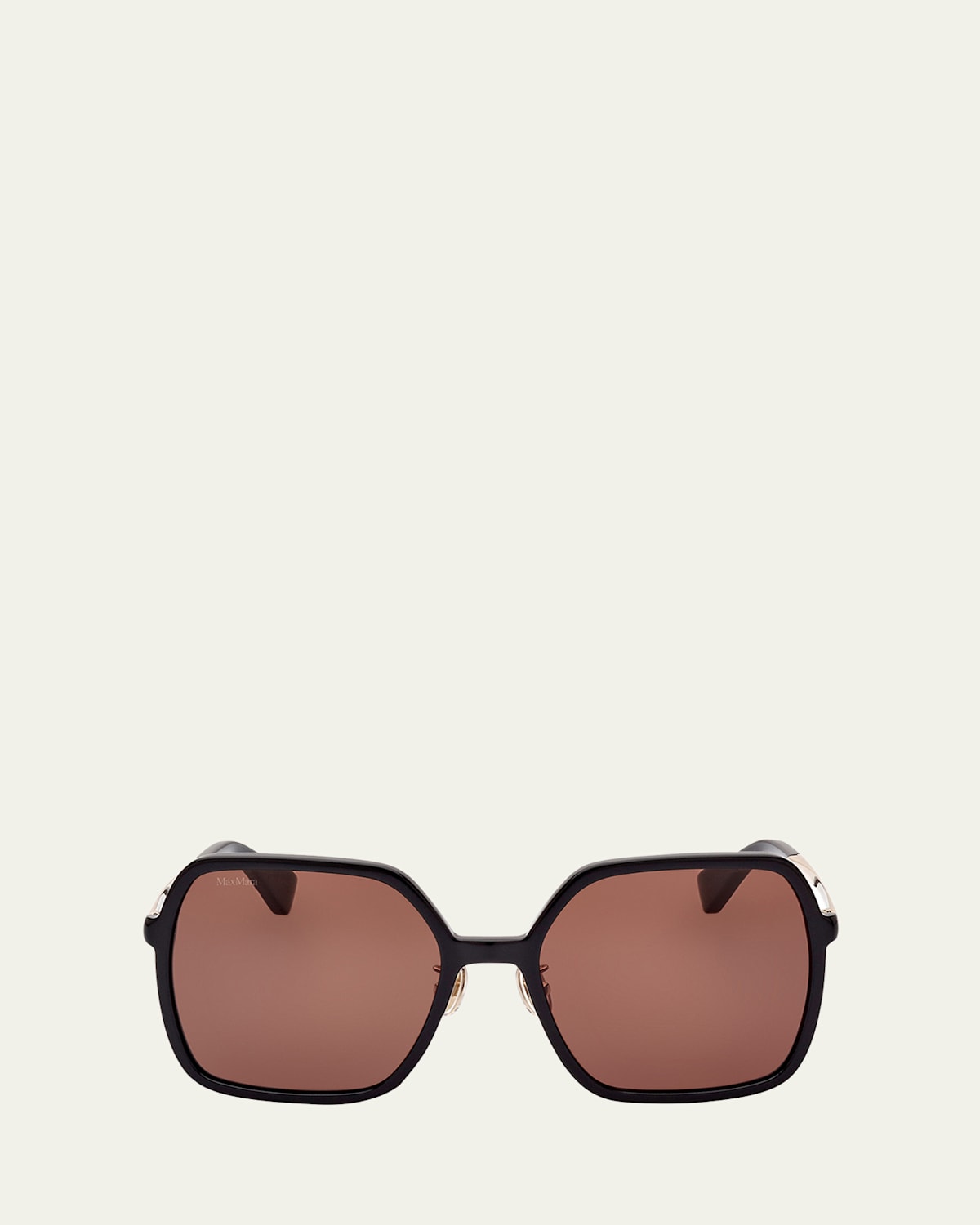 Max Mara Mixed-media Square Sunglasses In Shiny Black