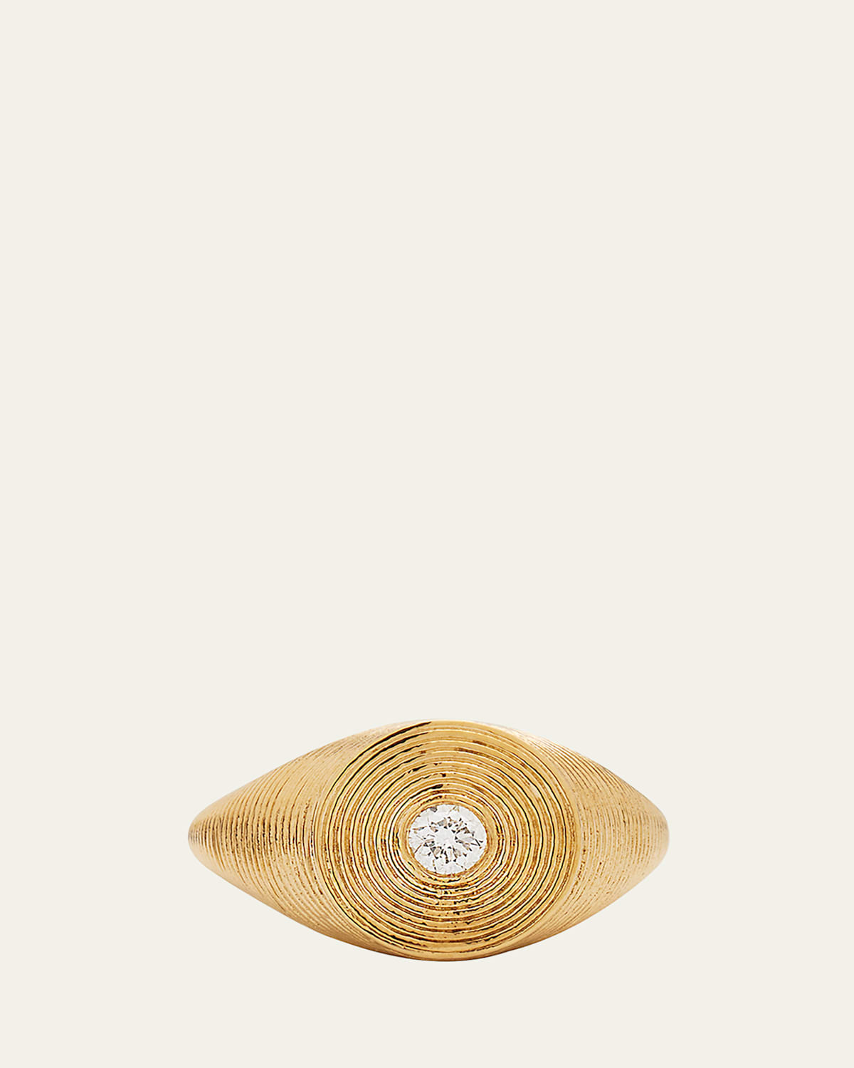14K Gold Round Diamond Fluted Signet Ring