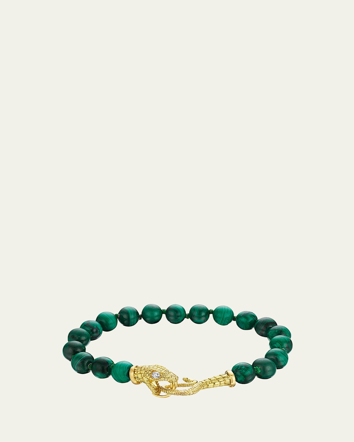 Anthony Lent Malachite Bead Serpent Bracelet in 18K Gold with Diamonds