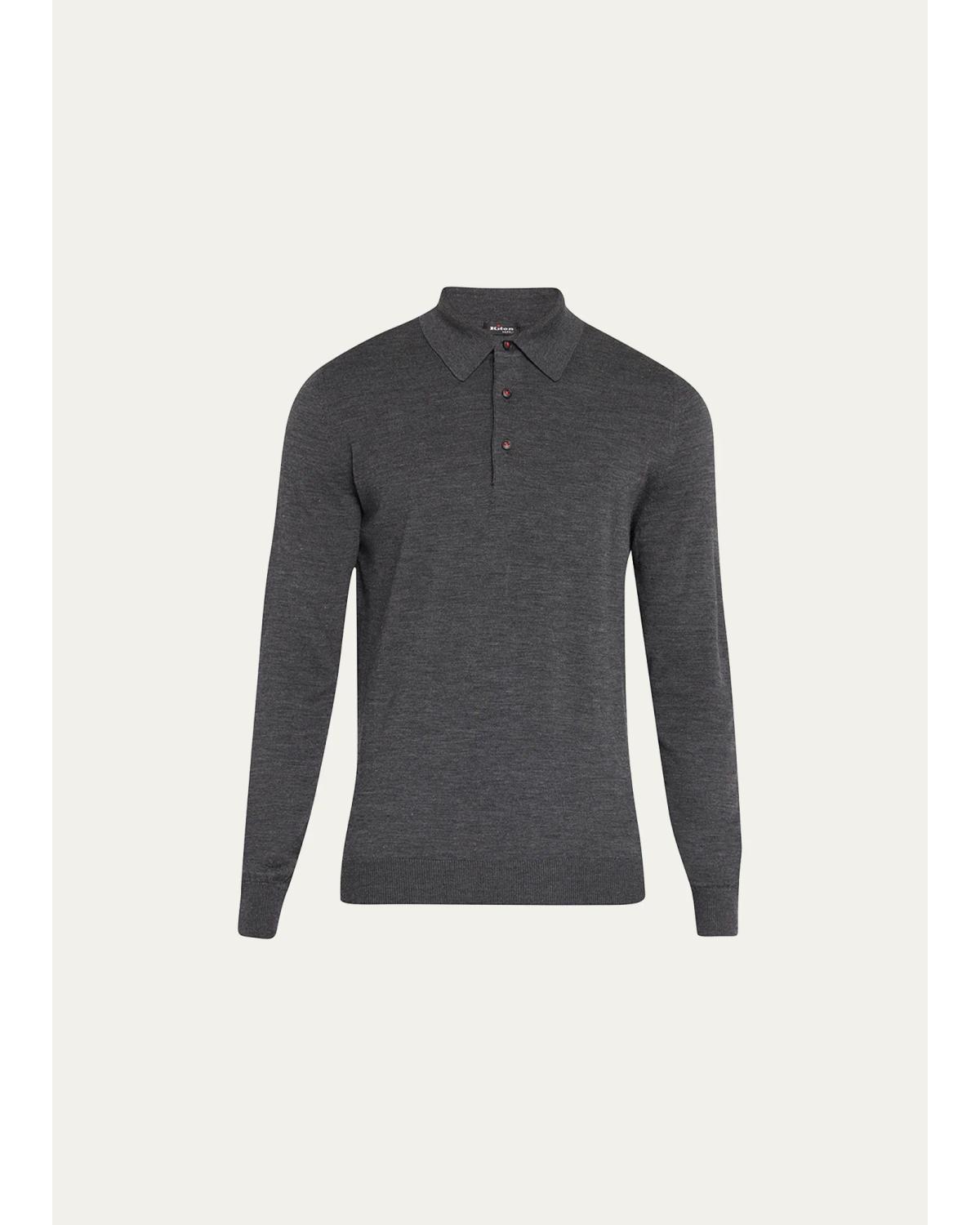 Men'S Heathered Wool Polo Sweater