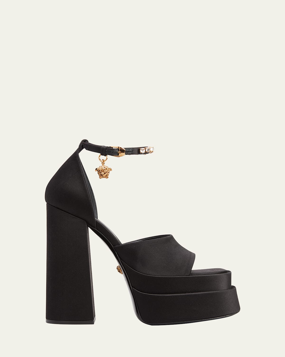 Versace Aevitas 140 Medusa Crystal-embellished Platform Sandals In Black- Gold