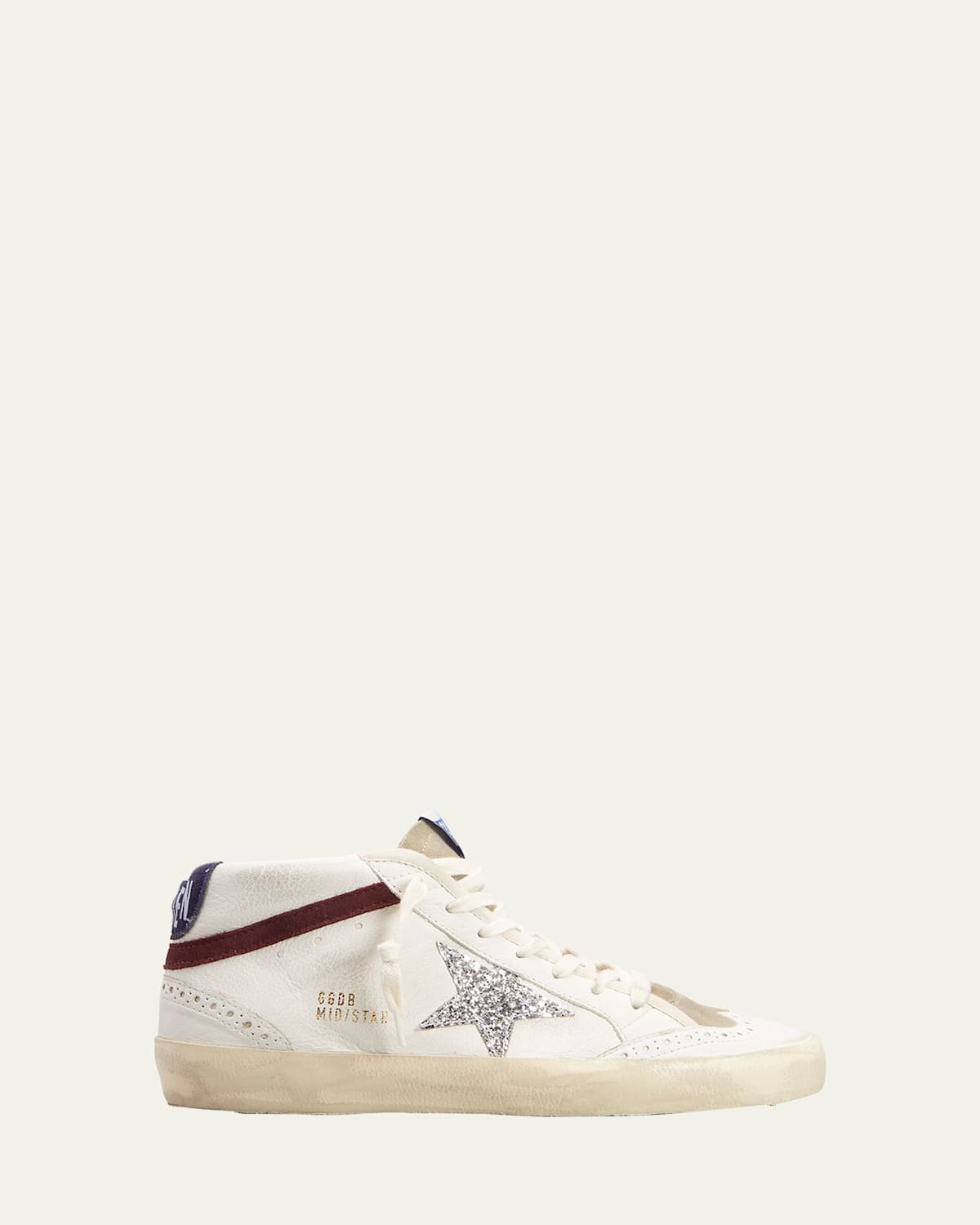 Golden Goose Mid Star Leather Glitter Wing-tip Sneakers In Whitesilverwinemedieval Blue