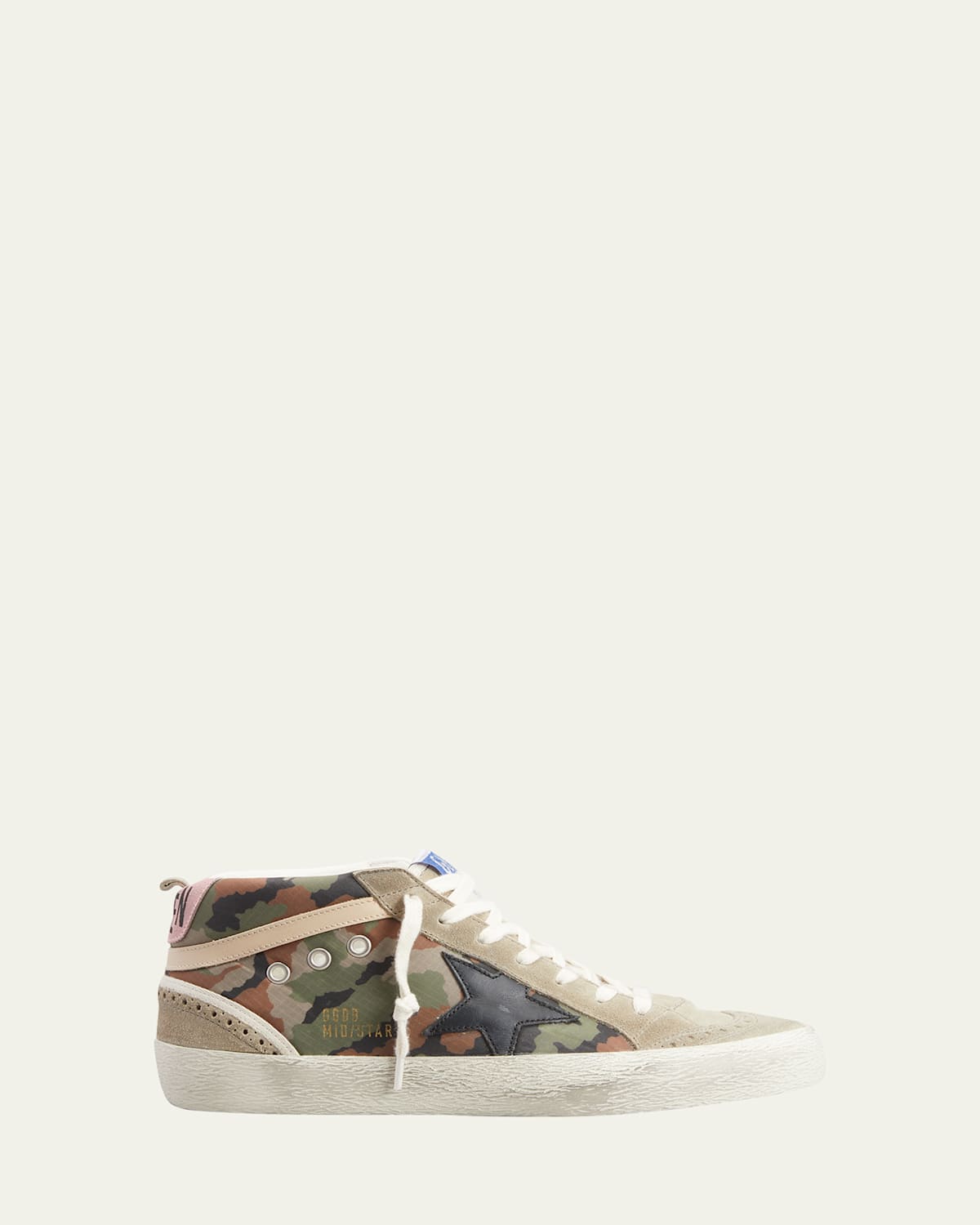 Golden Goose Mid Star Camo Wing-tip Sneakers In Green Camouflagetaupeblackbeigeantique Pink