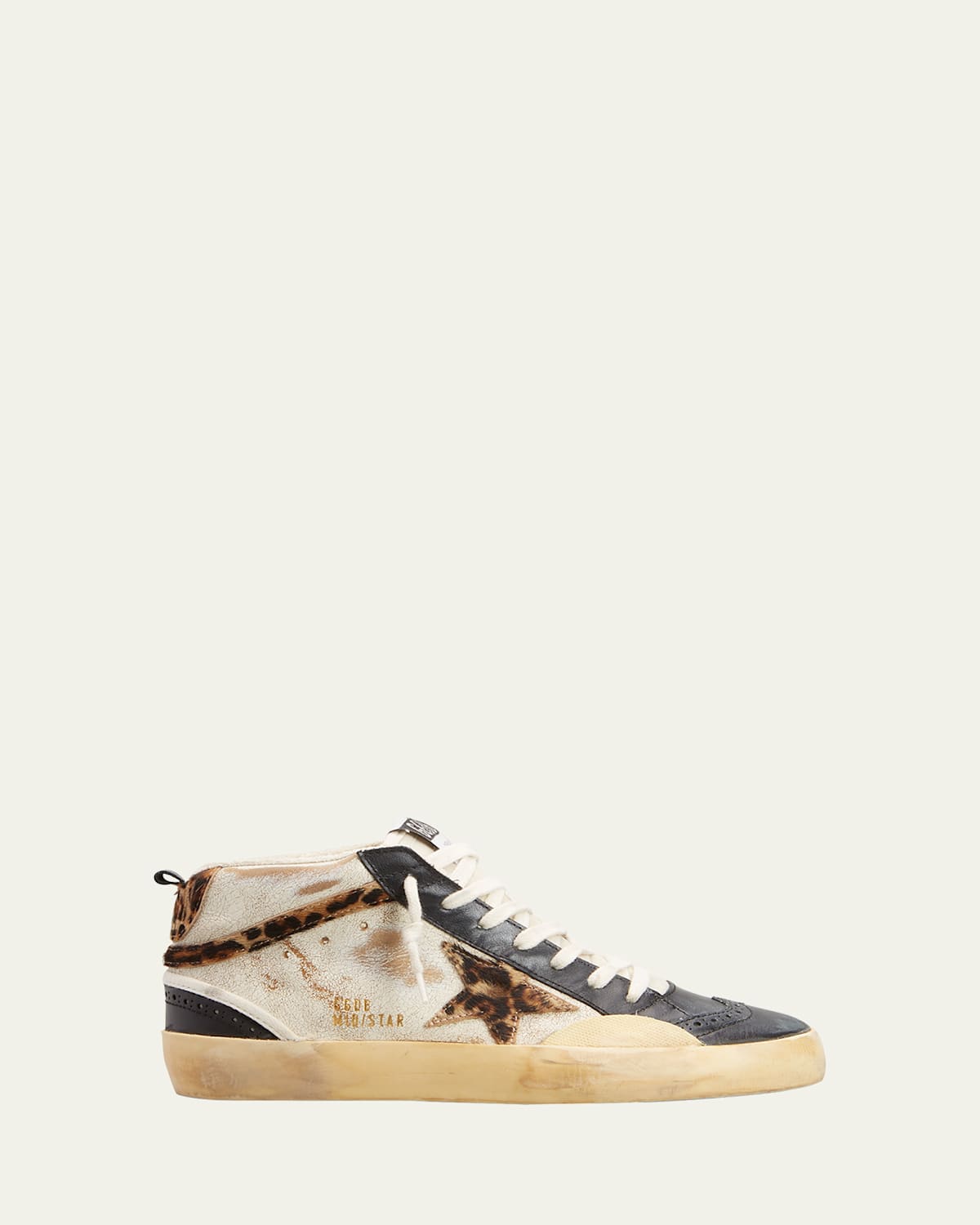 Golden Goose Mid Star Rustic Leather Sneakers In Tobaccoblackbeige Brown Leo