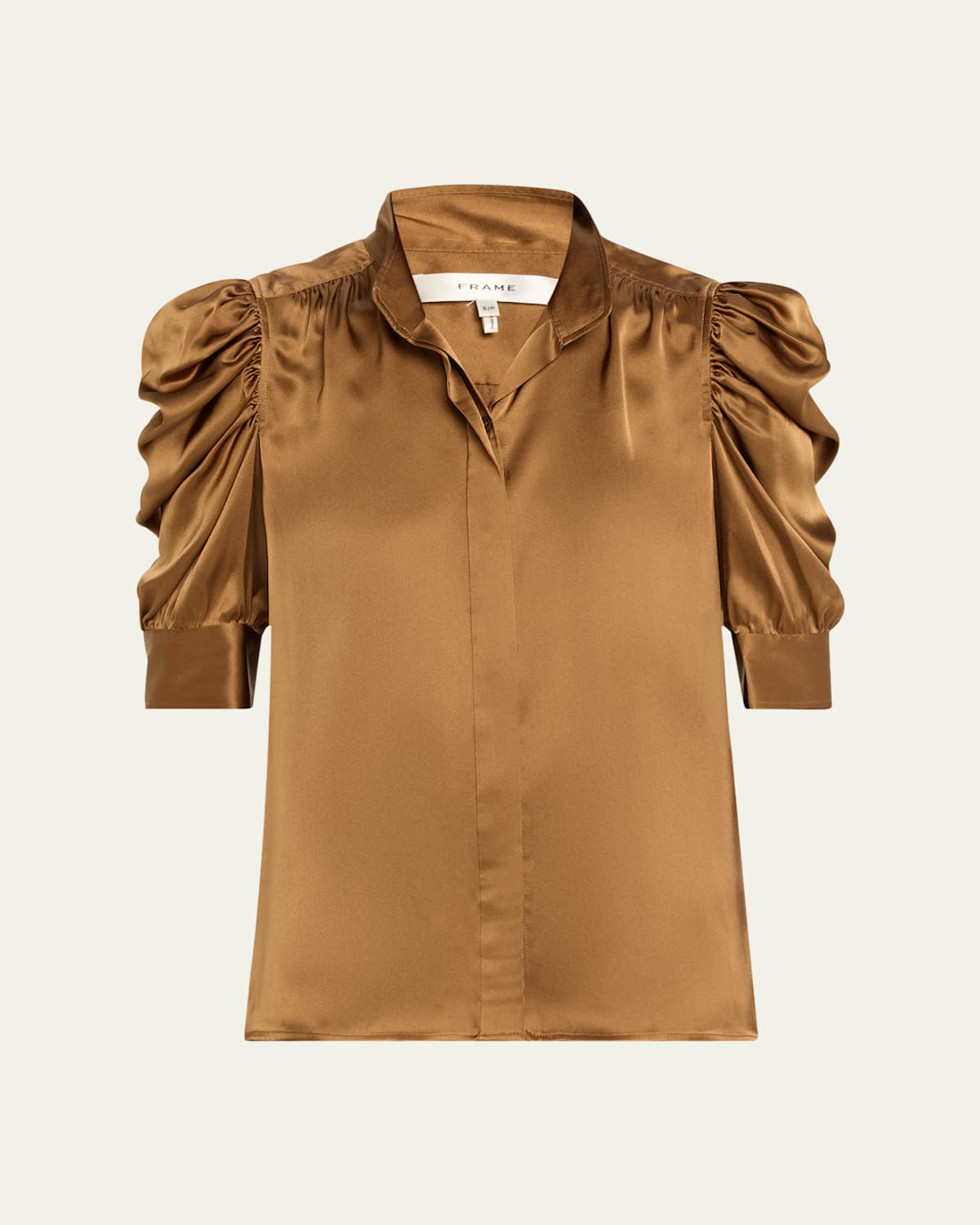 Frame Gillian Silk Ruched Sleeve Top In Cinnamon